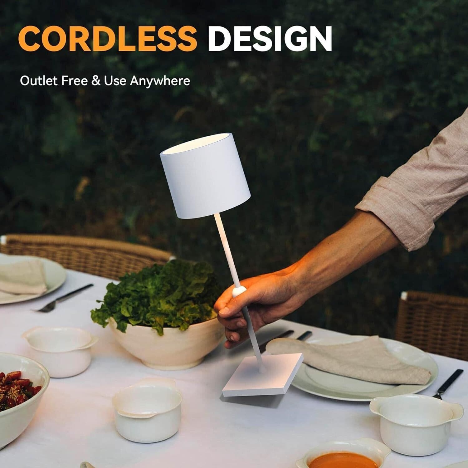Lampada da tavolo a LED, batteria ricaricabile da 5200 mAh, 3 colori dimmerabile - 4