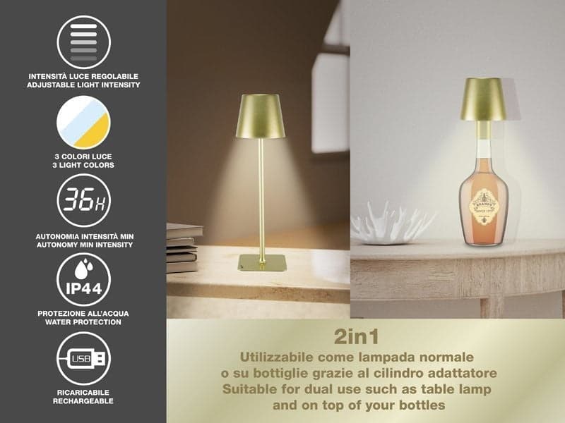 Lampada da Tavolo Senza Fili 2in1 Adattatore per bottiglie incluso Bper - 2