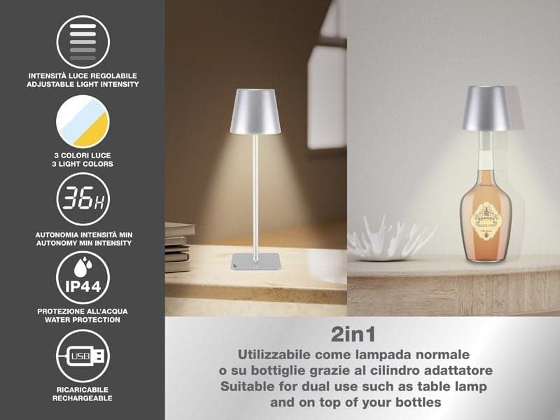 Lampada da Tavolo Senza Fili 2in1 Adattatore per bottiglie incluso Bper - 2