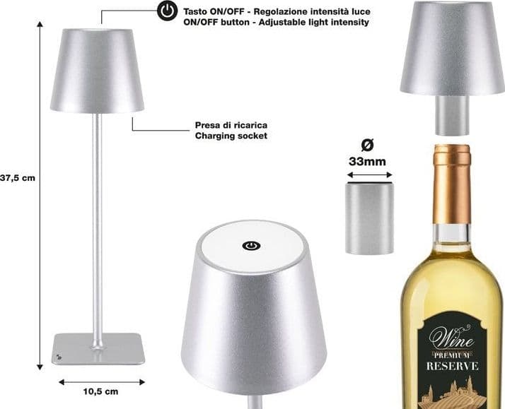 Lampada da Tavolo Senza Fili 2in1 Adattatore per bottiglie incluso Bper - 4