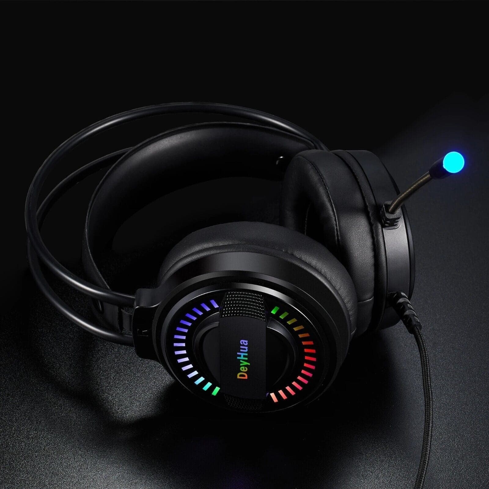 DeyHua RGB Cuffie da gioco per PC PS4 con microfono flessibile HD Cuffie da 3,5 - 6