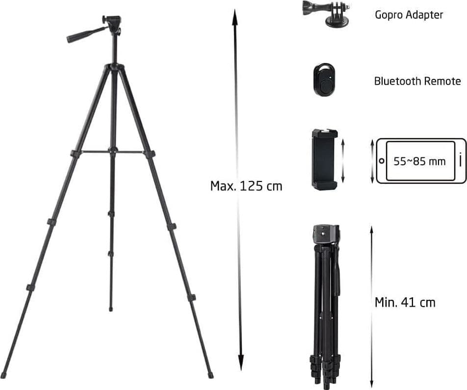 Treppiede 125cm per Cellulare Fotocamera con Supporto Smartphone Bluetooth - 2