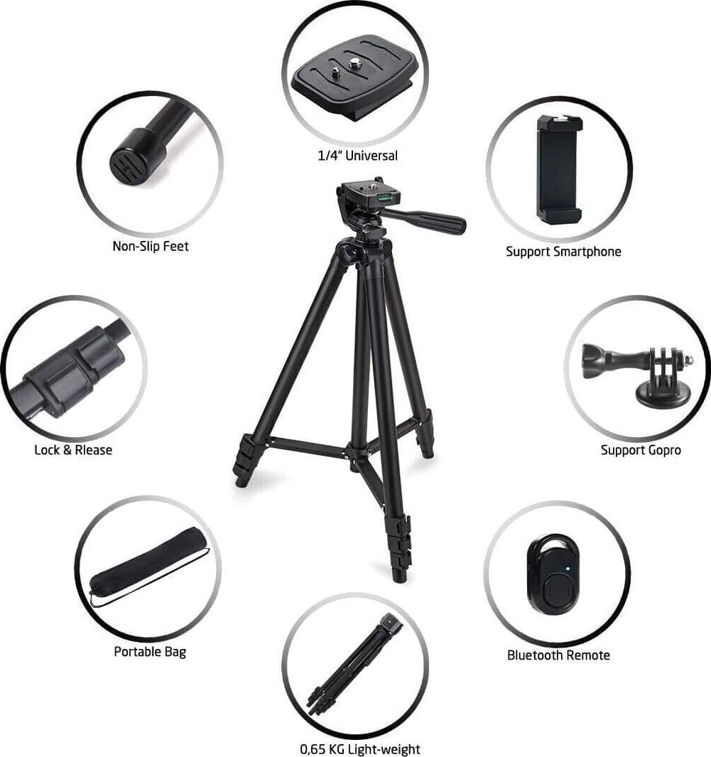 Treppiede 125cm per Cellulare Fotocamera con Supporto Smartphone Bluetooth - 3