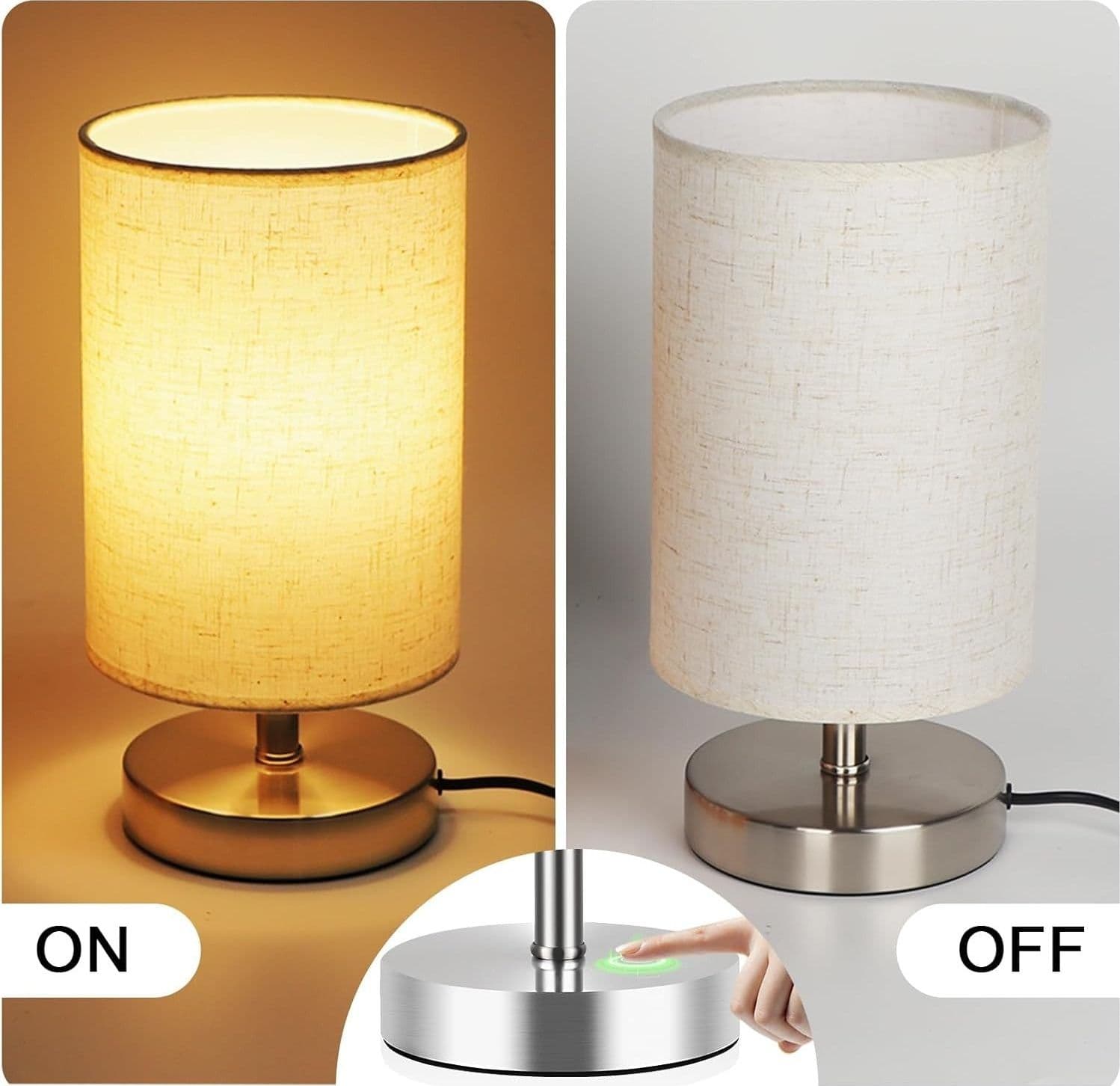 Lampada da comodino moderna a LED paralume in tessuto di lino beige lampada - 2
