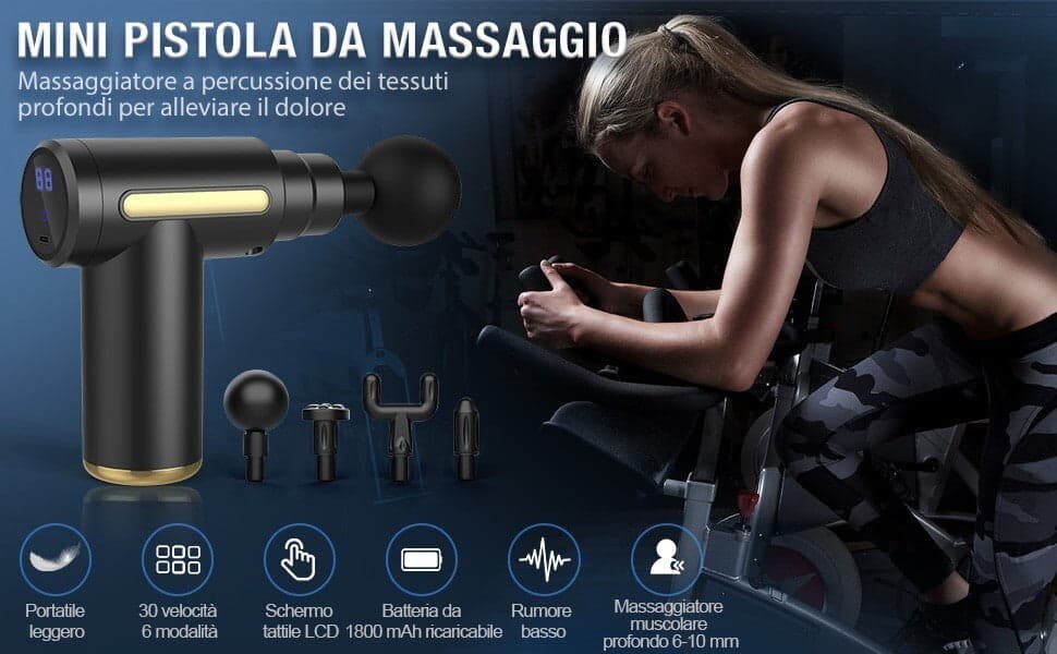 Mini pistola per massaggio muscolare,con 6 livelli regolabili e 4 testine - 11