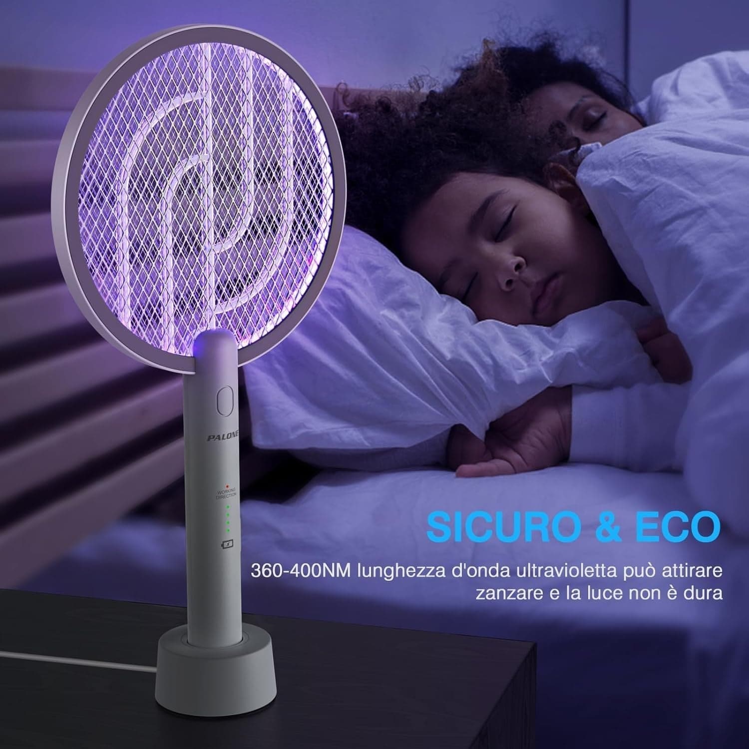 Racchetta antizanzare elettrica con LED ricaricabile tramite USB PALONE - 2