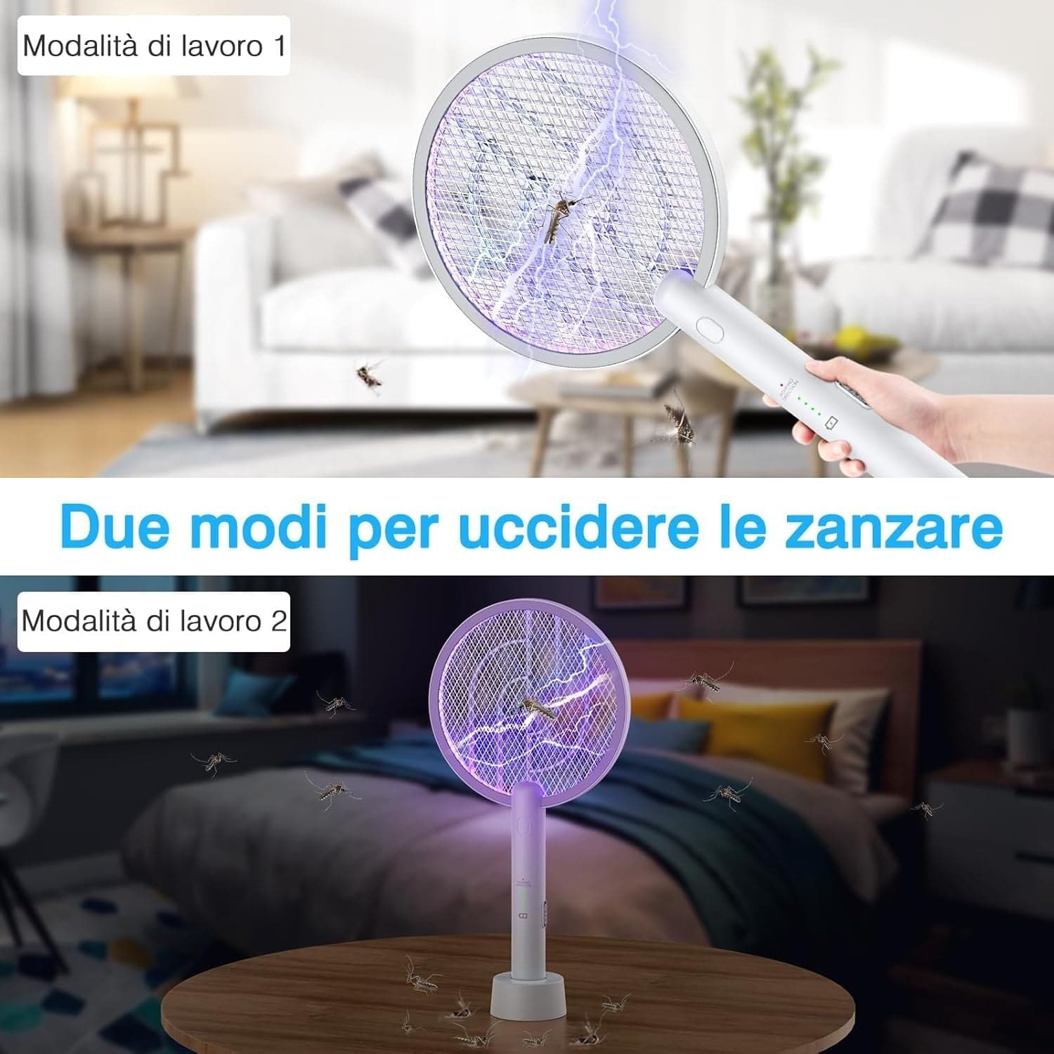 Racchetta antizanzare elettrica con LED ricaricabile tramite USB PALONE - 3
