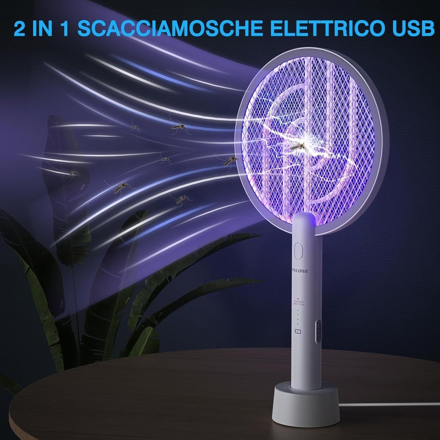 Racchetta antizanzare elettrica con LED ricaricabile tramite USB PALONE - 4