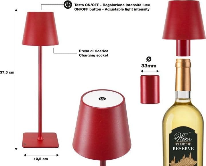 Lampada da Tavolo Senza Fili 2in1 Adattatore per bottiglie incluso Bper - 4