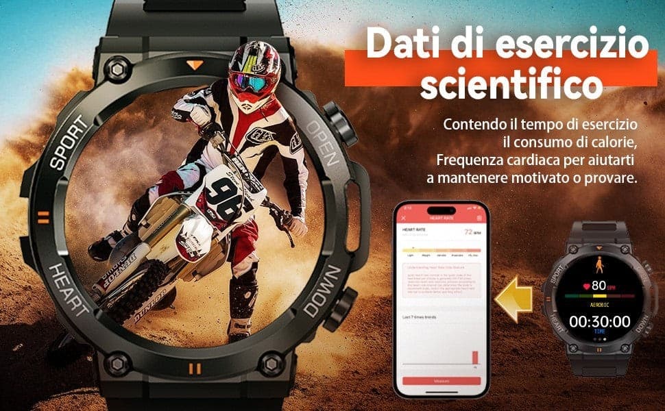 Smartwatch Uomo Orologio Fitness Militari Smart Watch Tracker di attività 35 mm - 6