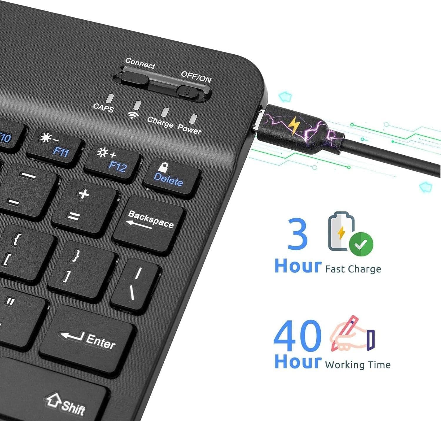 Tastiera wireless  ricaricabile slim  portatile, design ergonomico Bluetooth - 7