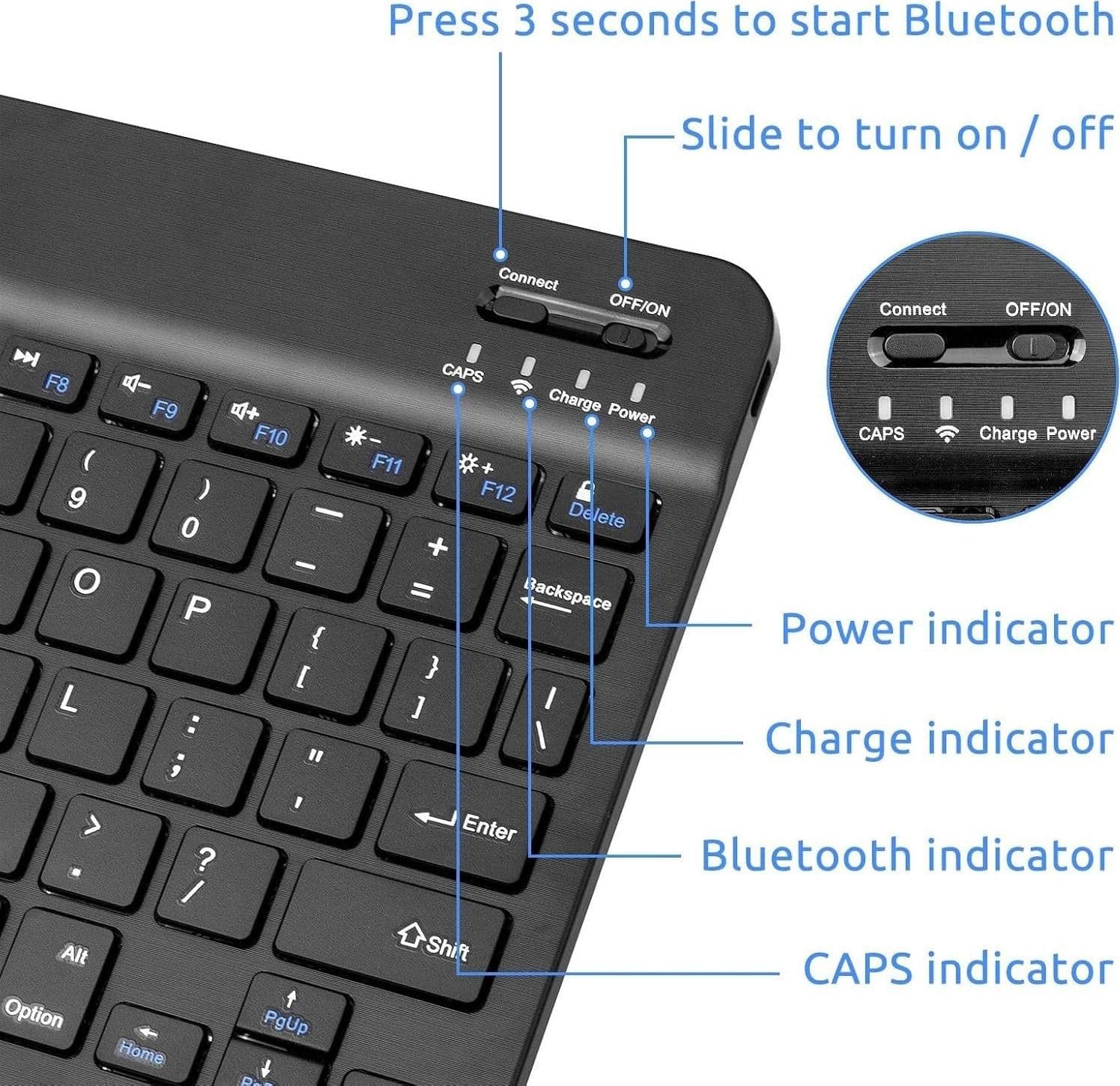 Tastiera wireless  ricaricabile slim  portatile, design ergonomico Bluetooth - 7