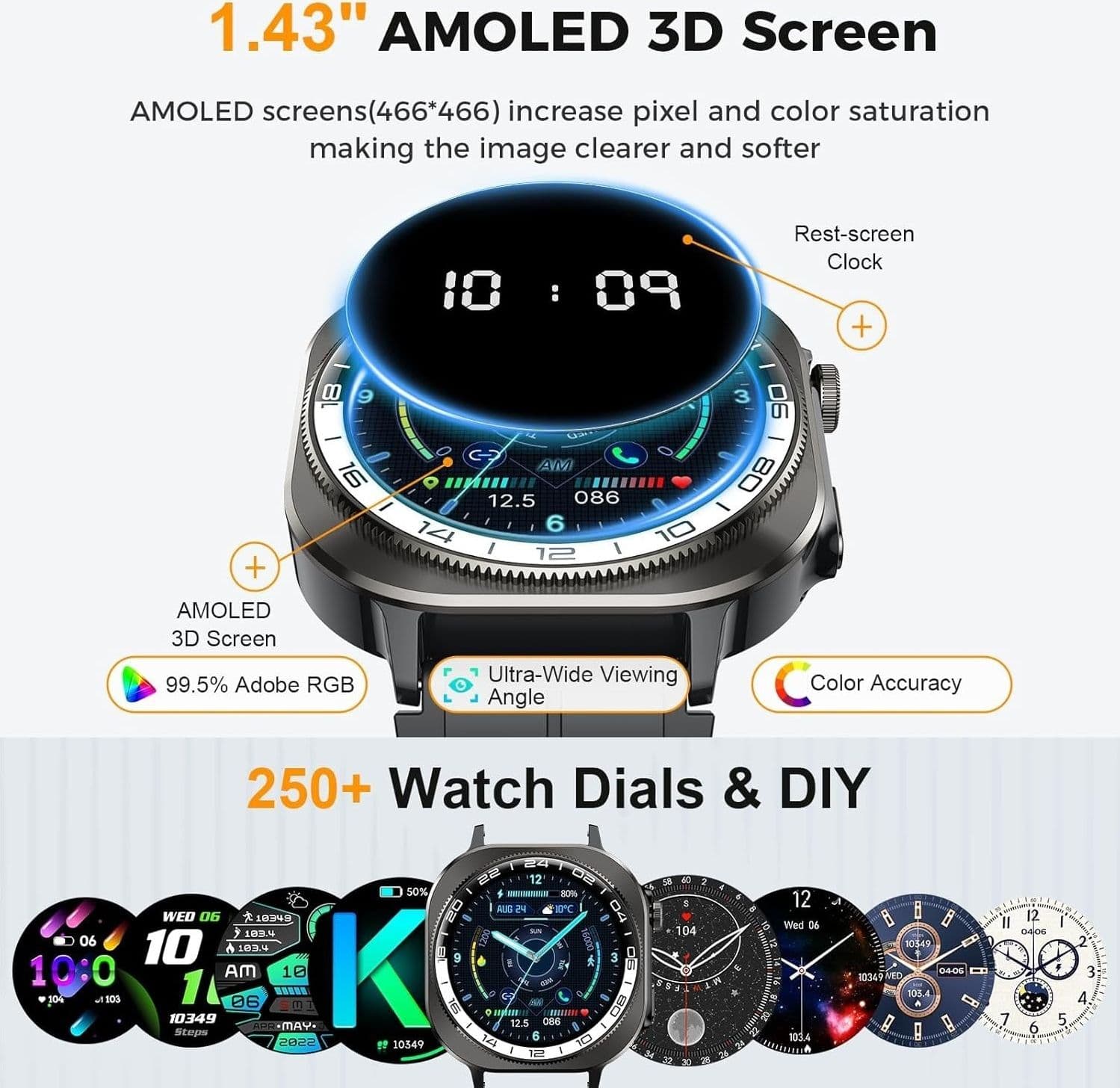 Smartwatch Uomo Donna 1.43" con Chiamate Bluetooth, IP68 Impermeabile (verde) - 2