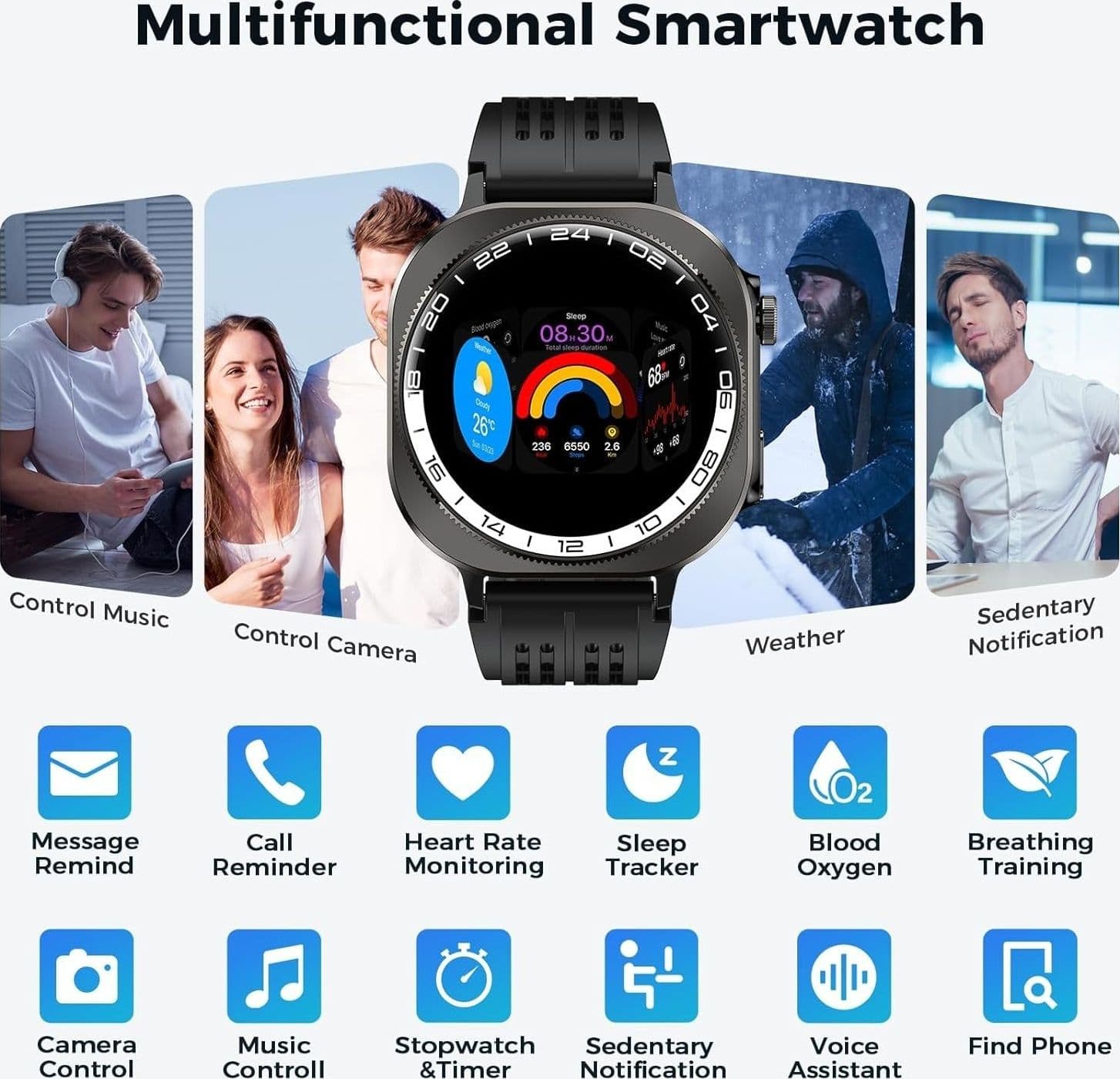 Smartwatch Uomo Donna 1.43" con Chiamate Bluetooth, IP68 Impermeabile (verde) - 3