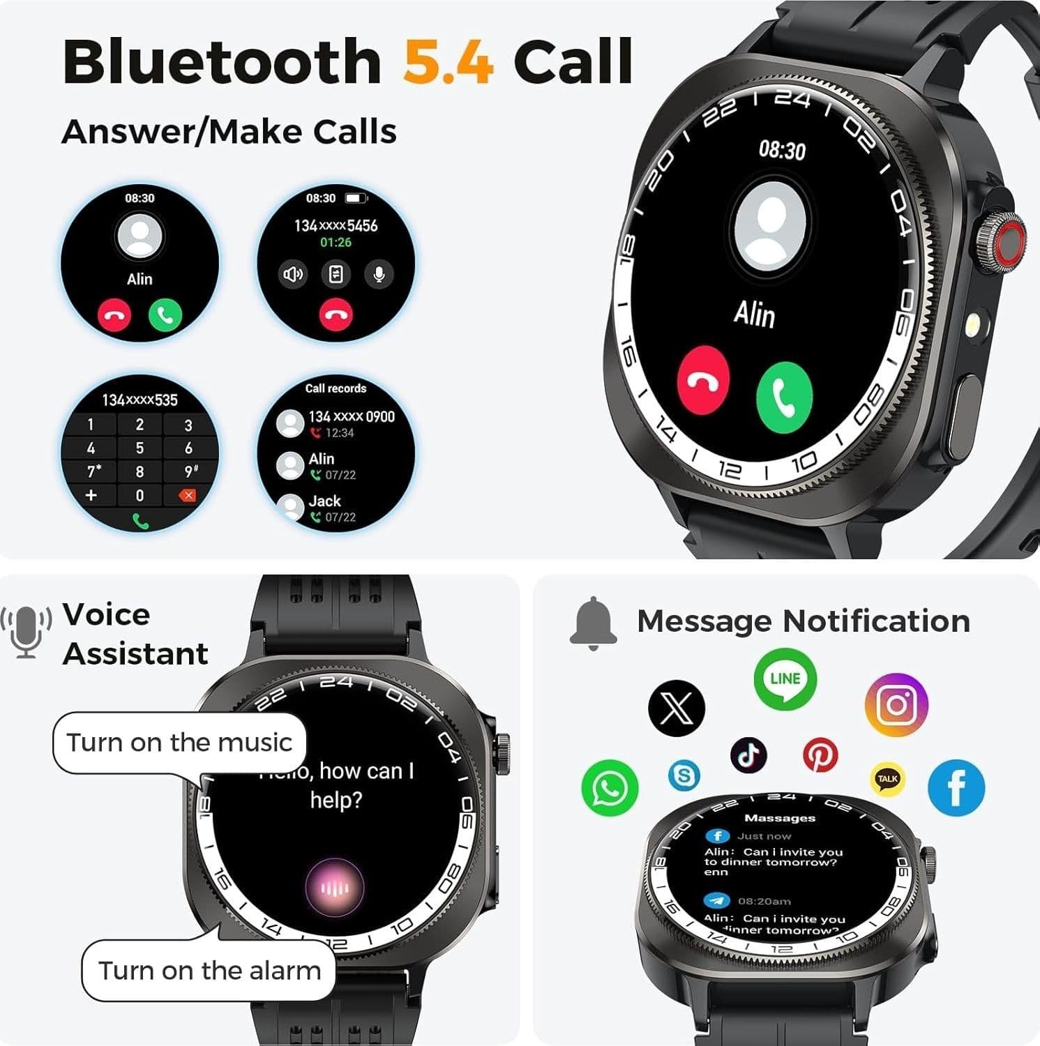 Smartwatch Uomo Donna 1.43" con Chiamate Bluetooth, IP68 Impermeabile (verde) - 5