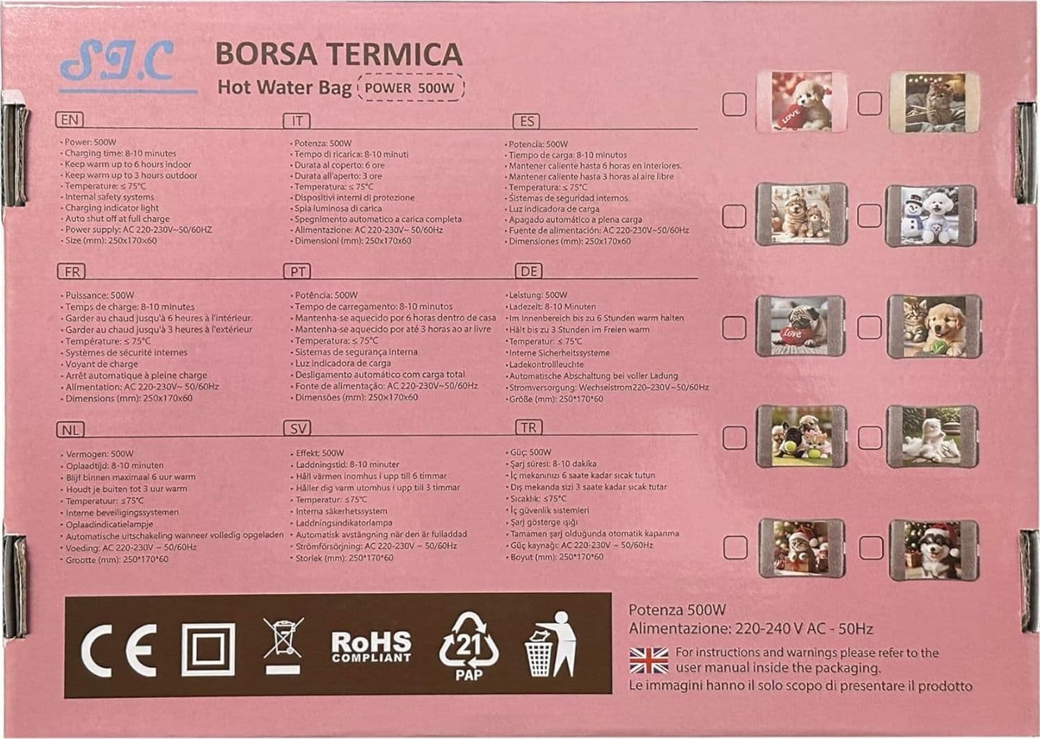 Borsa Acqua Calda Elettrica in Peluche 500W, Scaldino Elettrico Scaldamani - 6