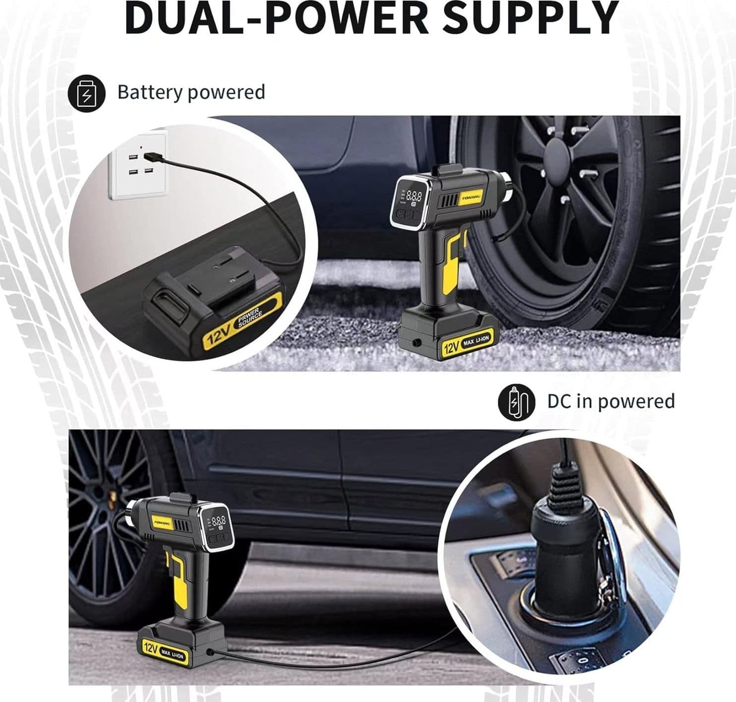 Pompa compressore per pneumatici per auto FOWAWU 160 PSI 7800 mAh batteria litio - 4