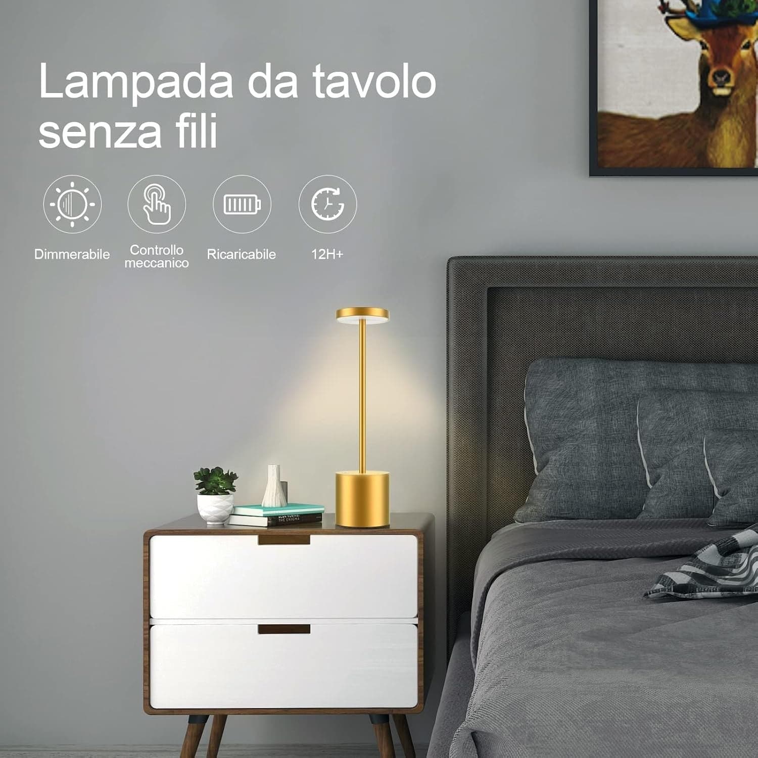 Lampada da Tavolo Senza Fili 5000mAh Ricaricabile LED Eye-Protect Dimmerabile - 5