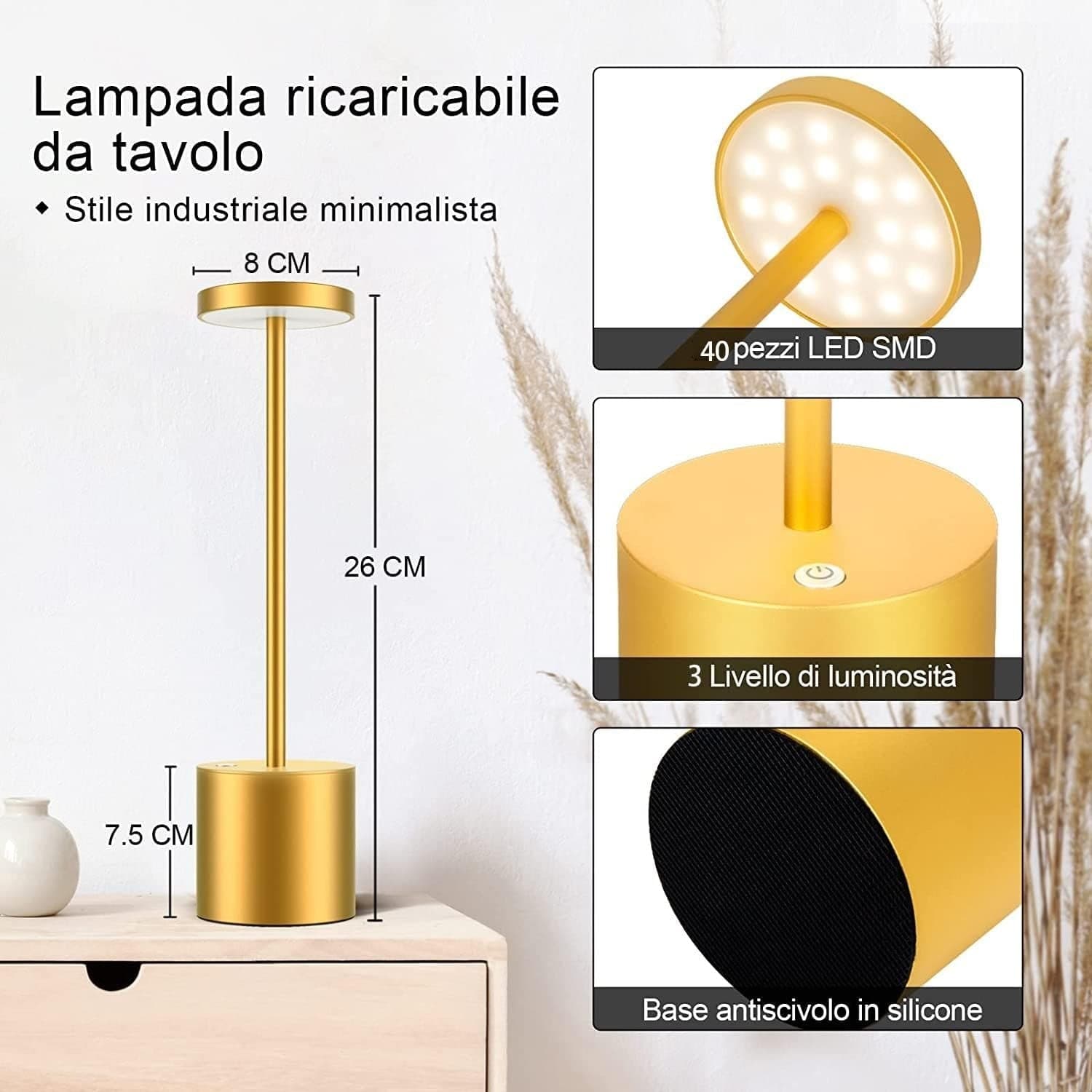 Lampada da Tavolo Senza Fili 5000mAh Ricaricabile LED Eye-Protect Dimmerabile - 6