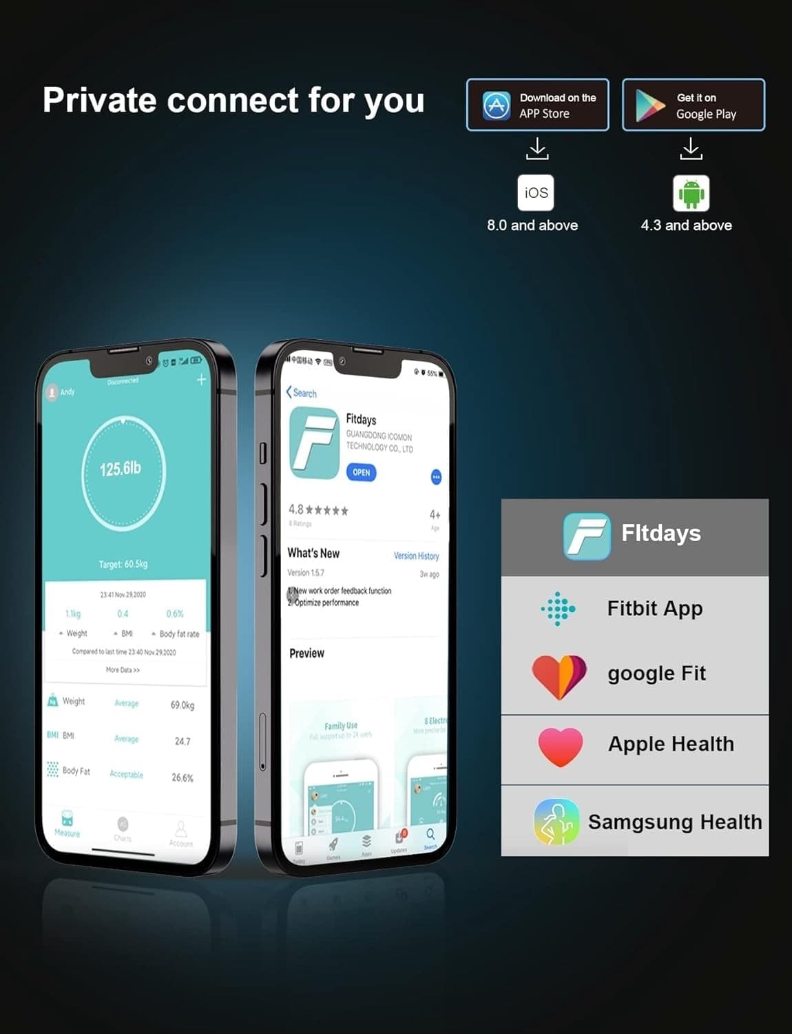 Bilancia Intelligente Impedenziometrica Bluetooth Con App, Bilancia Digitale BMR - 4