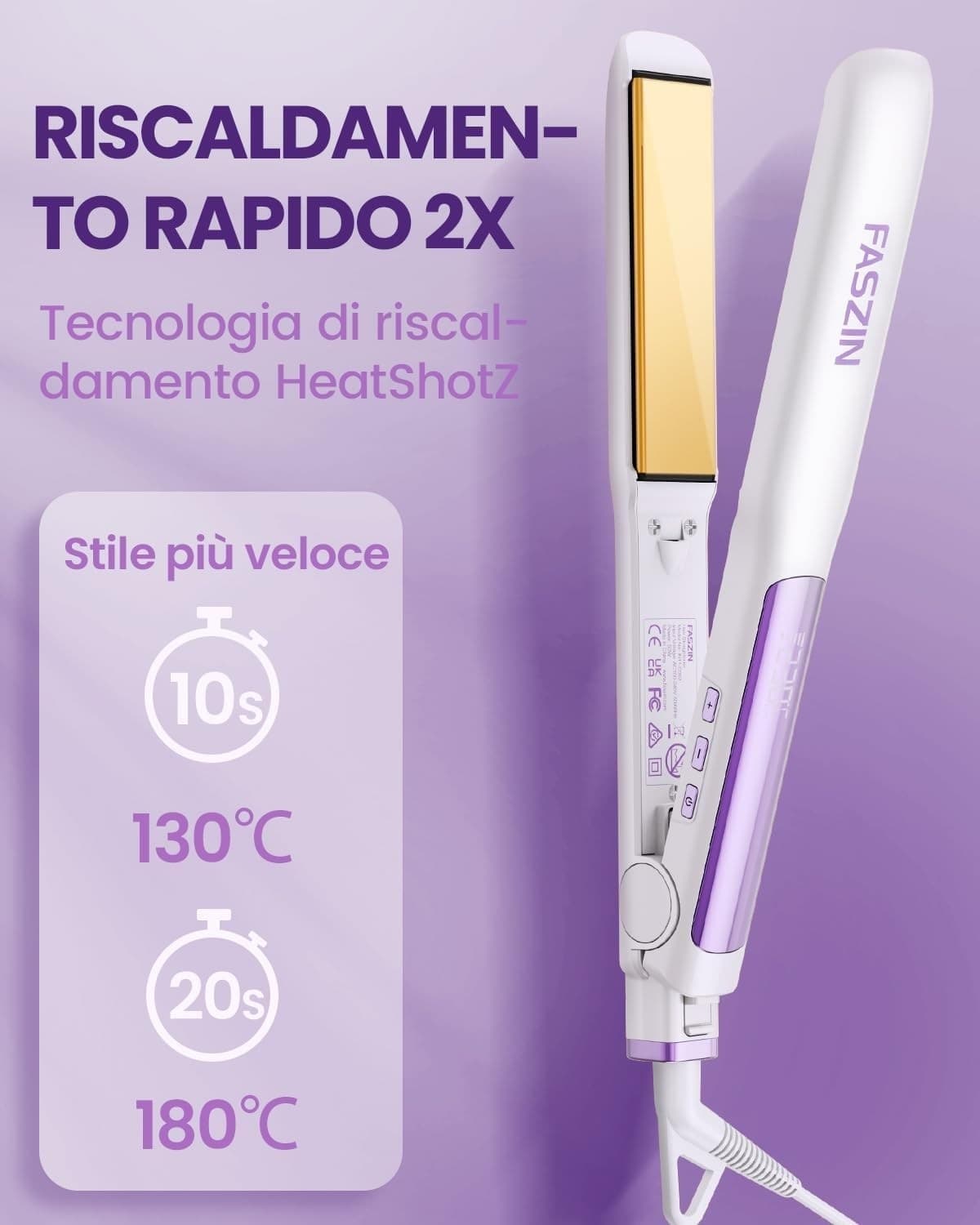 Faszin Piastra Capelli Professionale Stretta 2-in-1,Titanio Ionico,Display LCD - 2