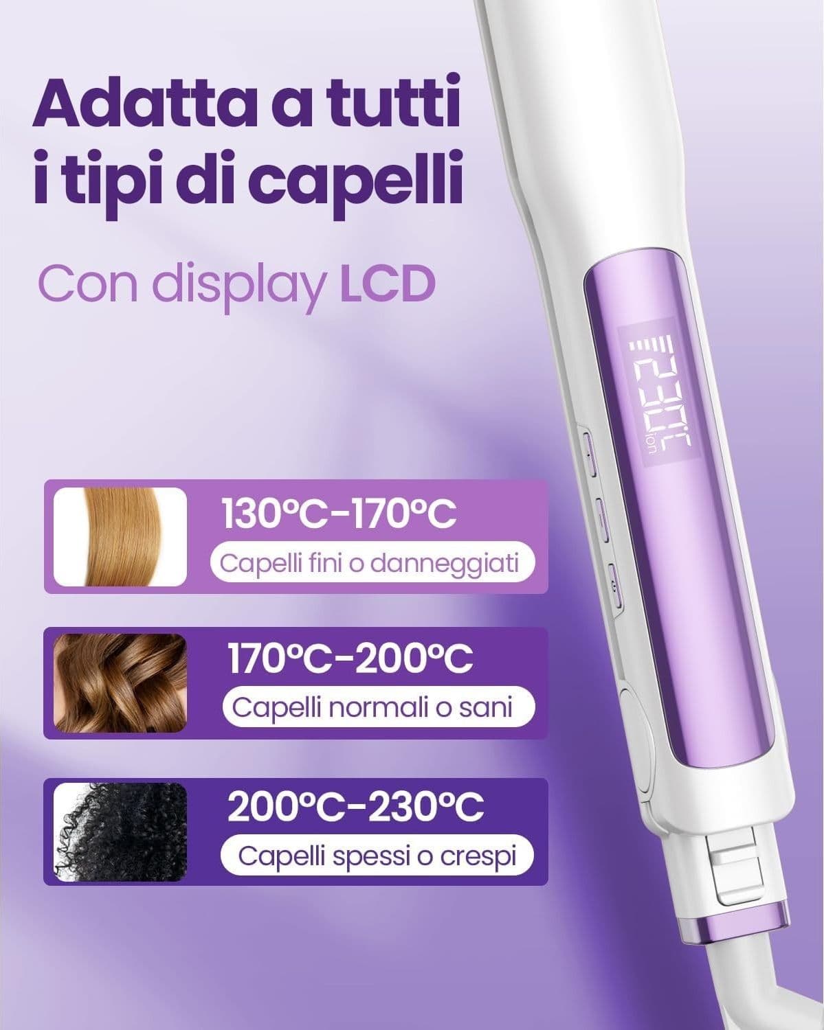 Faszin Piastra Capelli Professionale Stretta 2-in-1,Titanio Ionico,Display LCD - 6