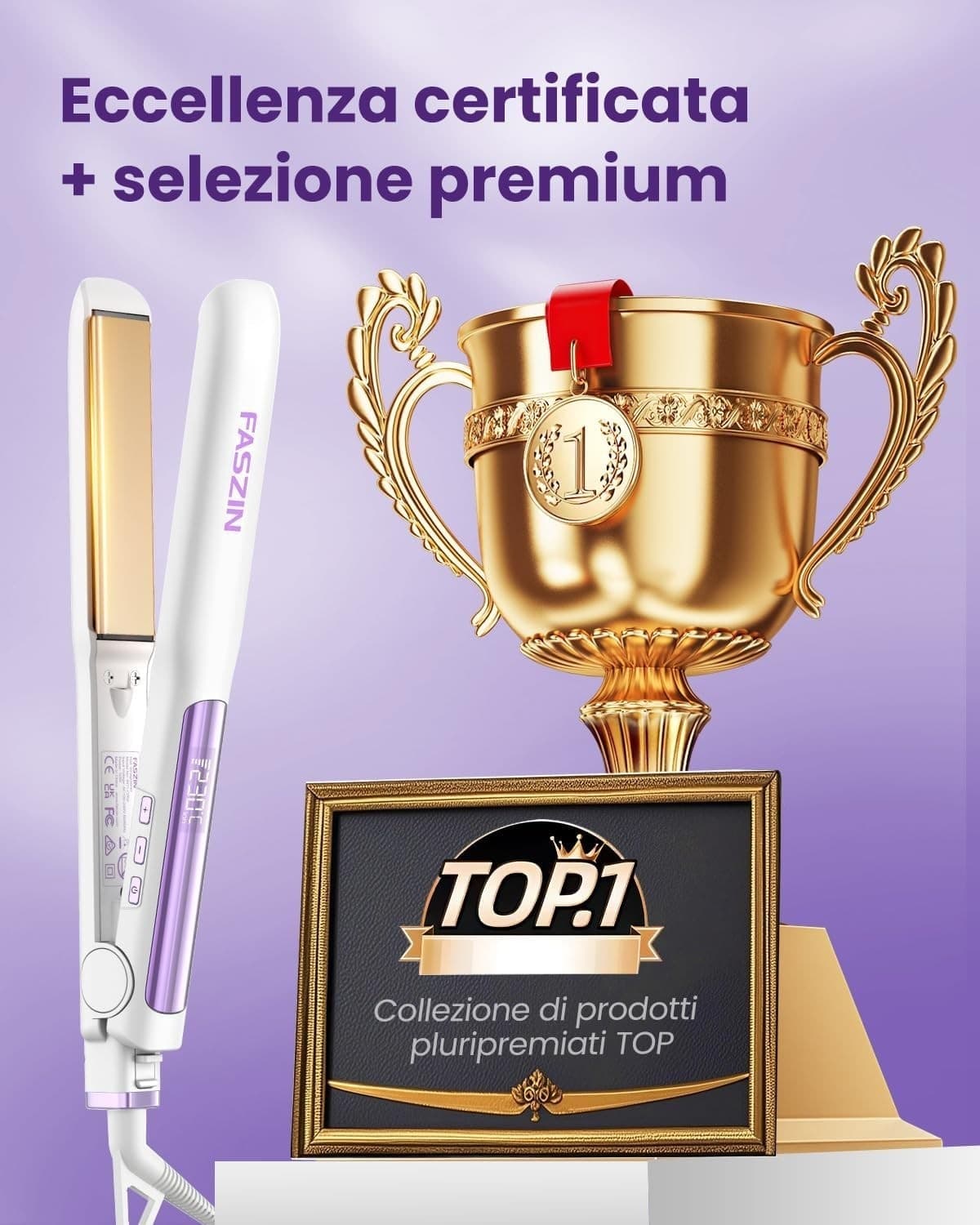 Faszin Piastra Capelli Professionale Stretta 2-in-1,Titanio Ionico,Display LCD - 7