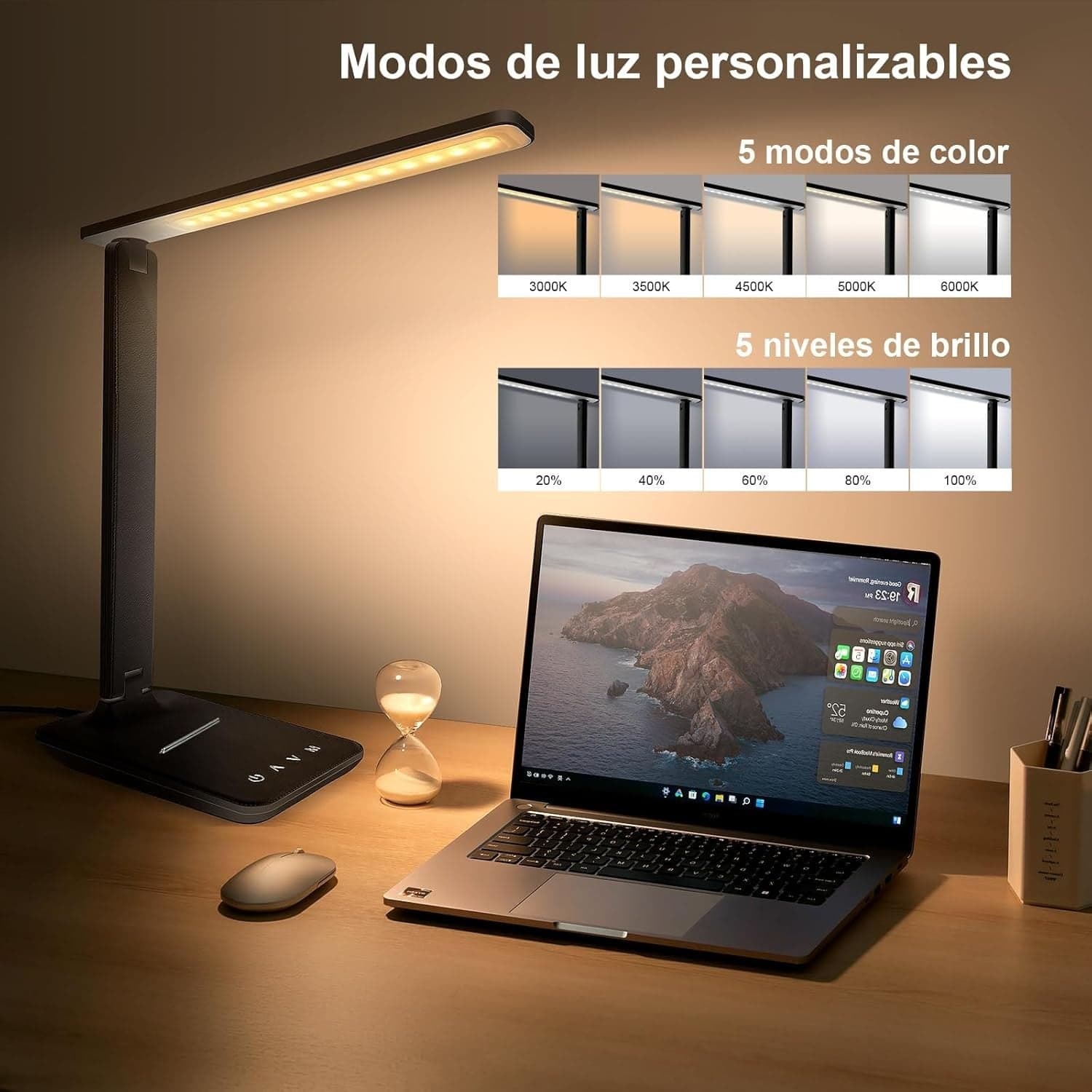Lampada da scrivania LED Karidi dimmerabile con porta di ricarica USB 5 modalità - 4