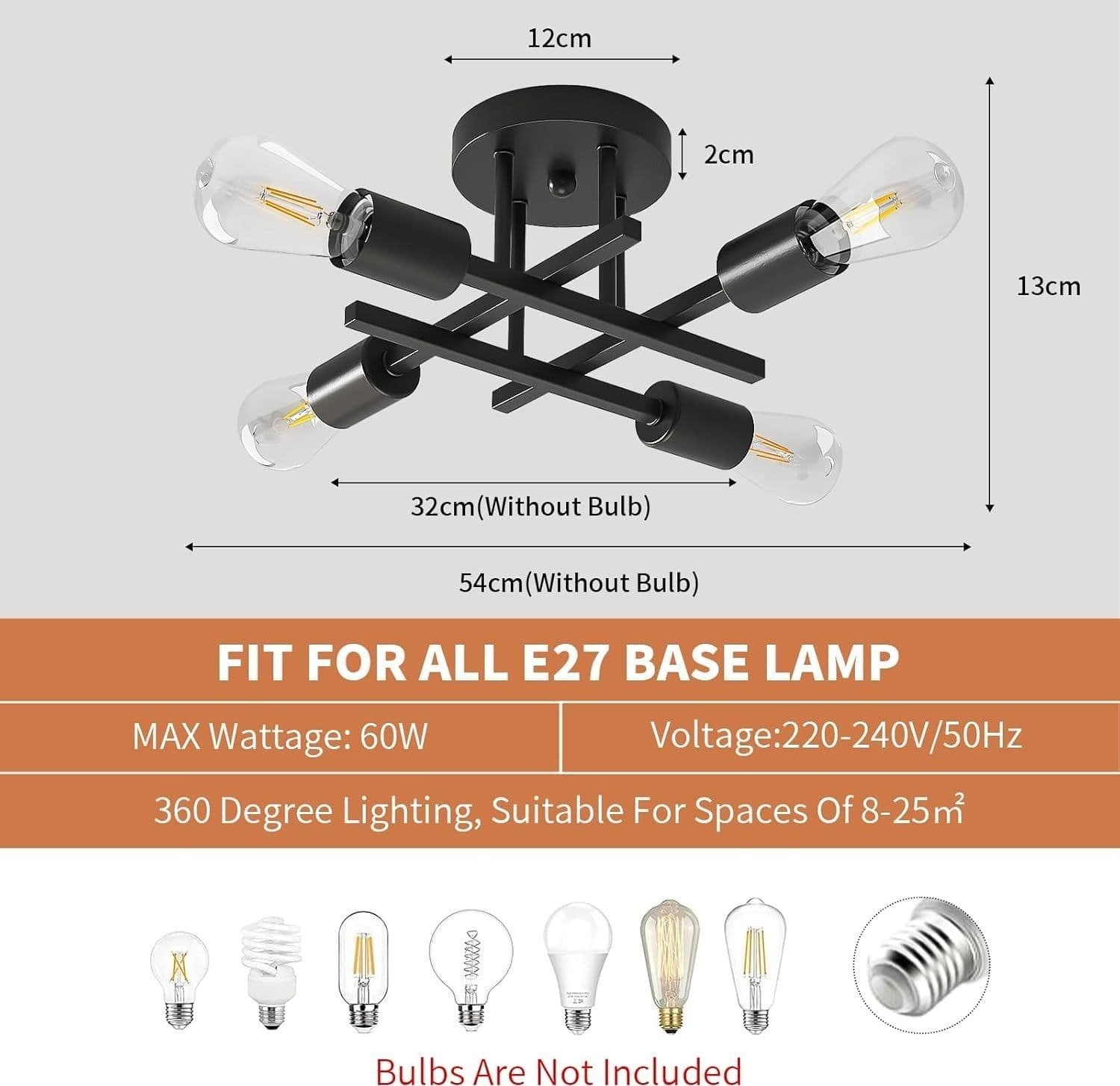Lampada da Soffitto Vintage OTREN4 Fiamme Plafoniera Retrò E27 Lampadario - 6
