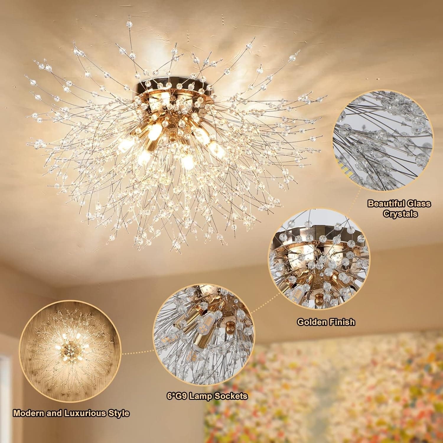 Lampadario Plafoniera Oro Sputnik di Fuochi D'artificio Lampade a Sospensione - 5