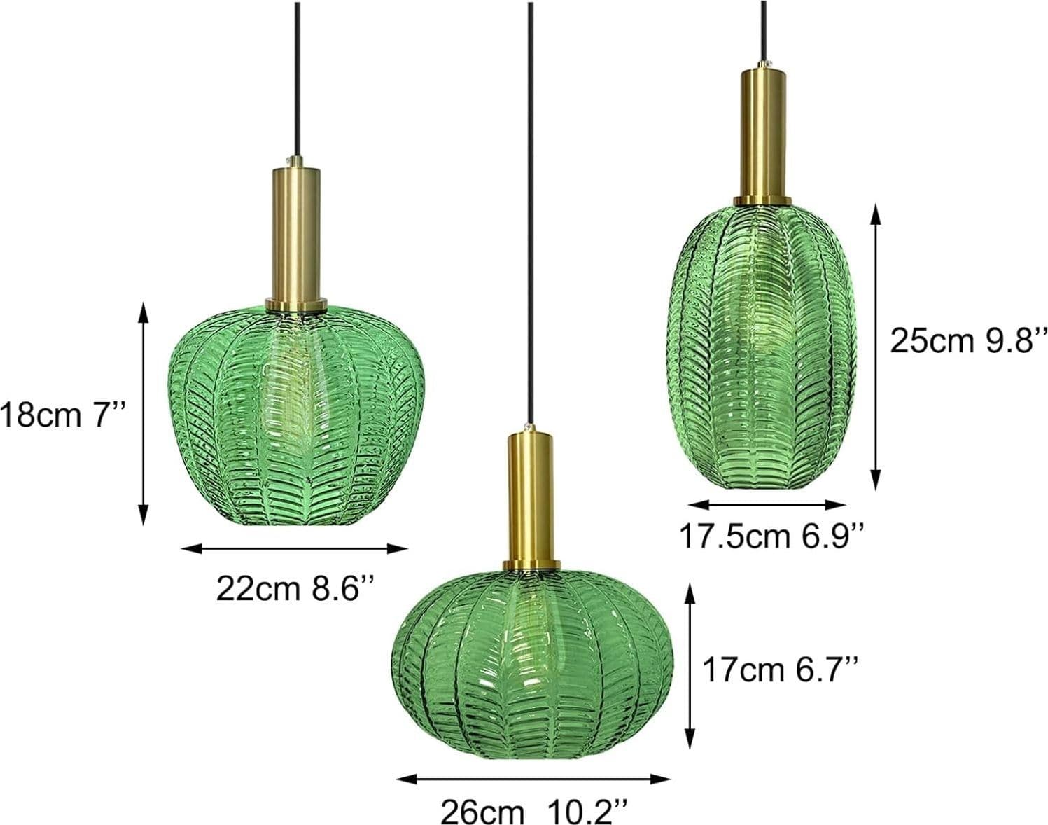 Lampadario lampada sospensione dorata tonalità in vetro in scala  (Verde 22cm) - 3