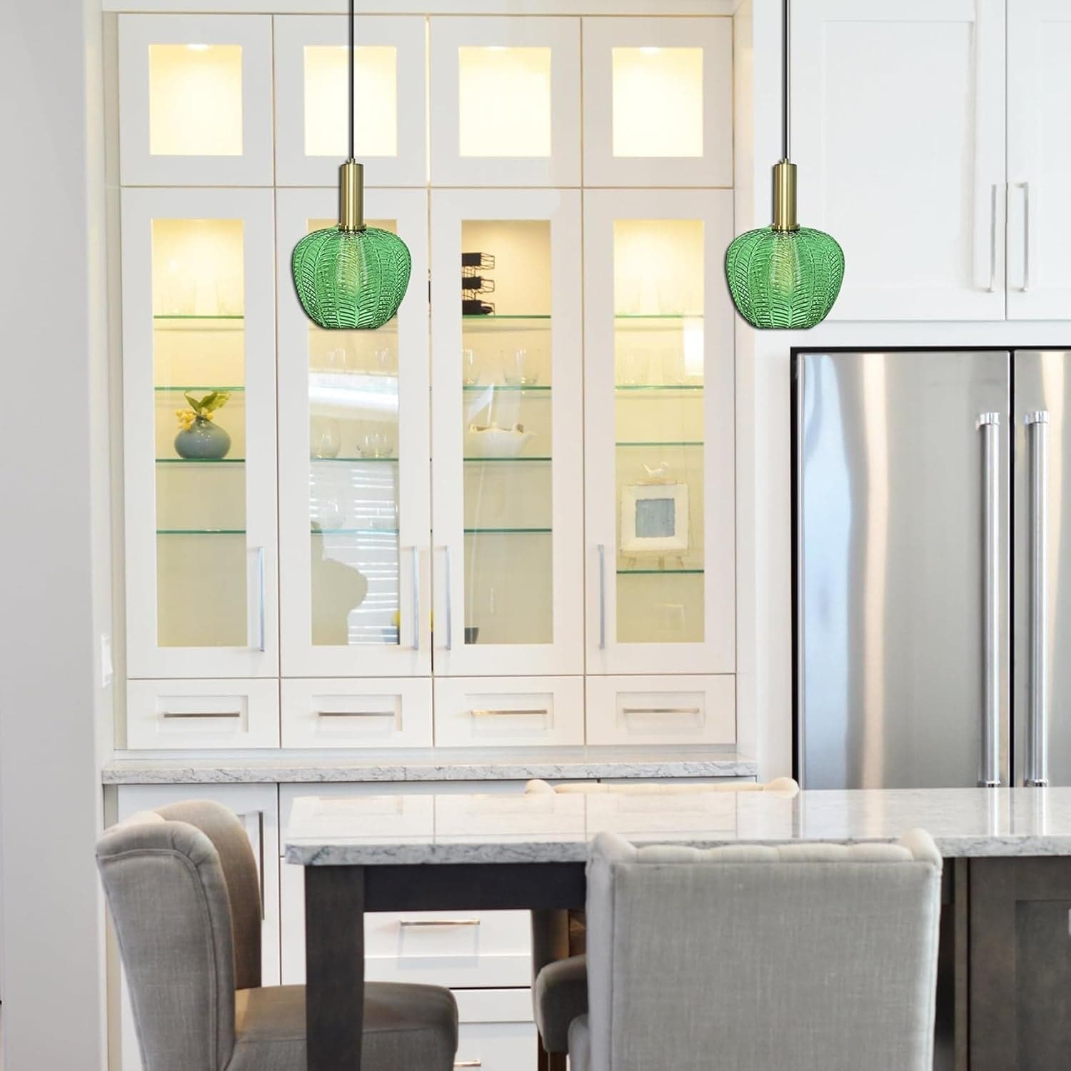 Lampadario lampada sospensione dorata tonalità in vetro in scala  (Verde 22cm) - 4