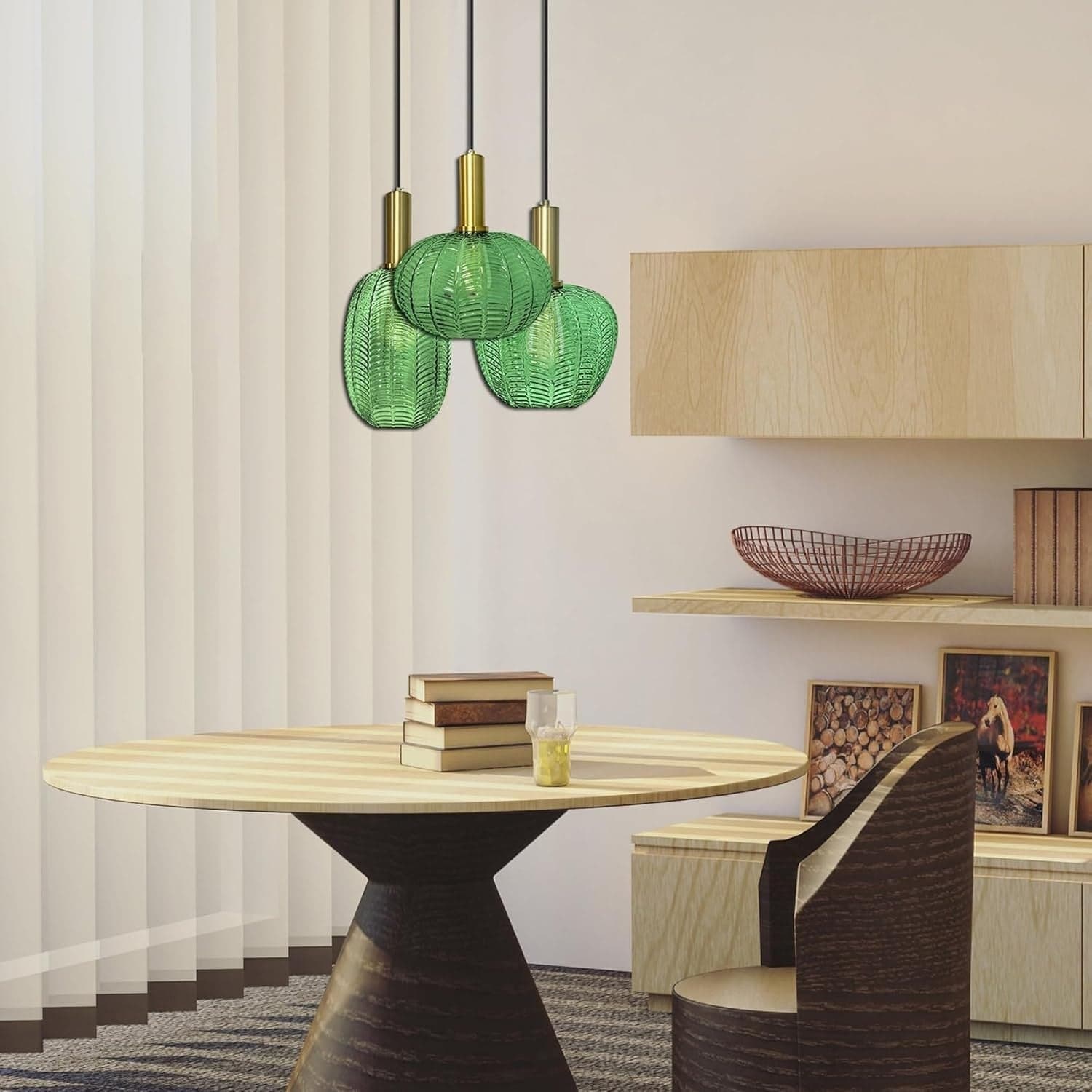 Lampadario lampada sospensione dorata tonalità in vetro in scala  (Verde 22cm) - 5