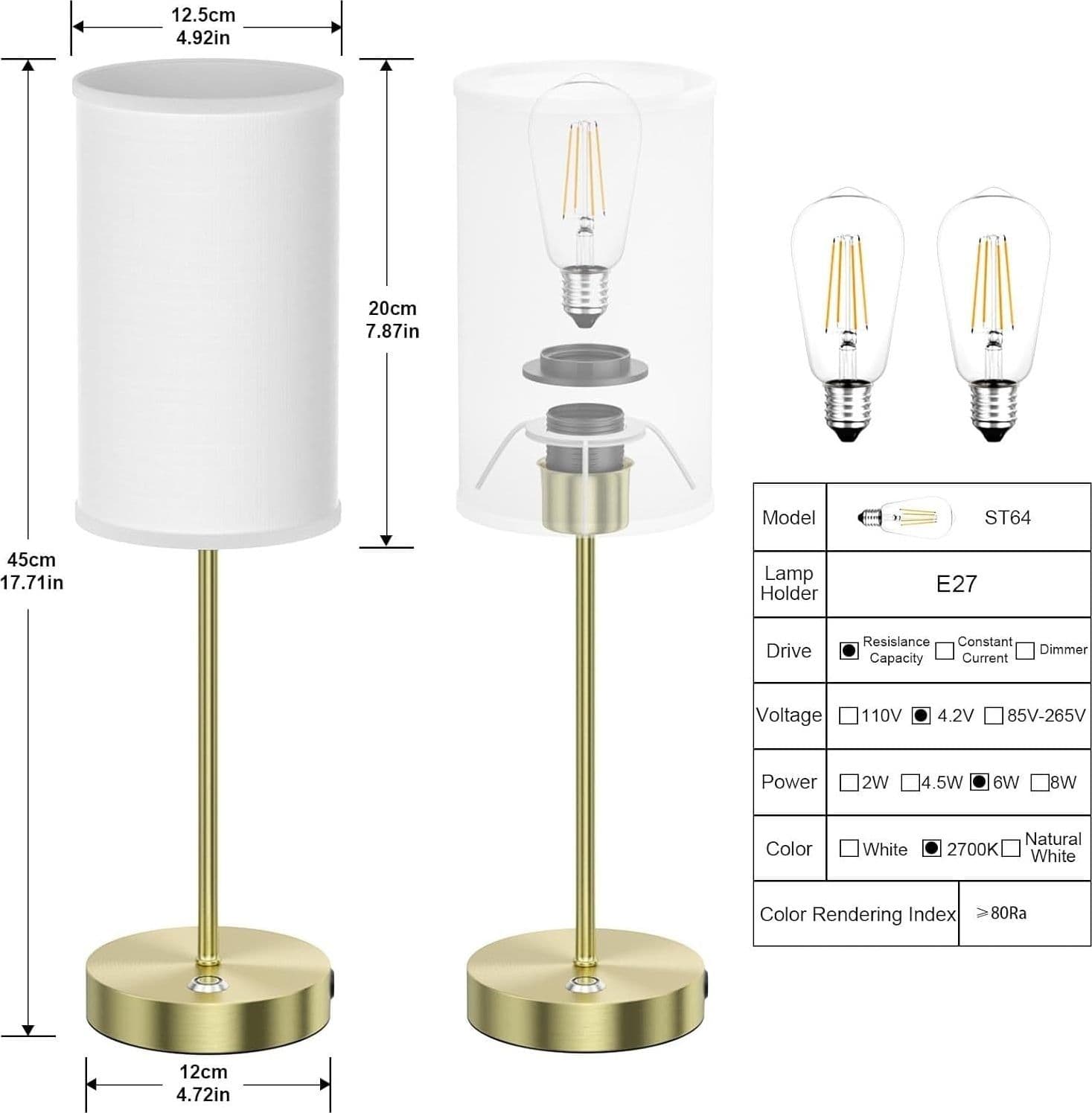 Lampada da tavolo a LED senza fili Oro Set di 2 con batteria da 6000mAh - 3