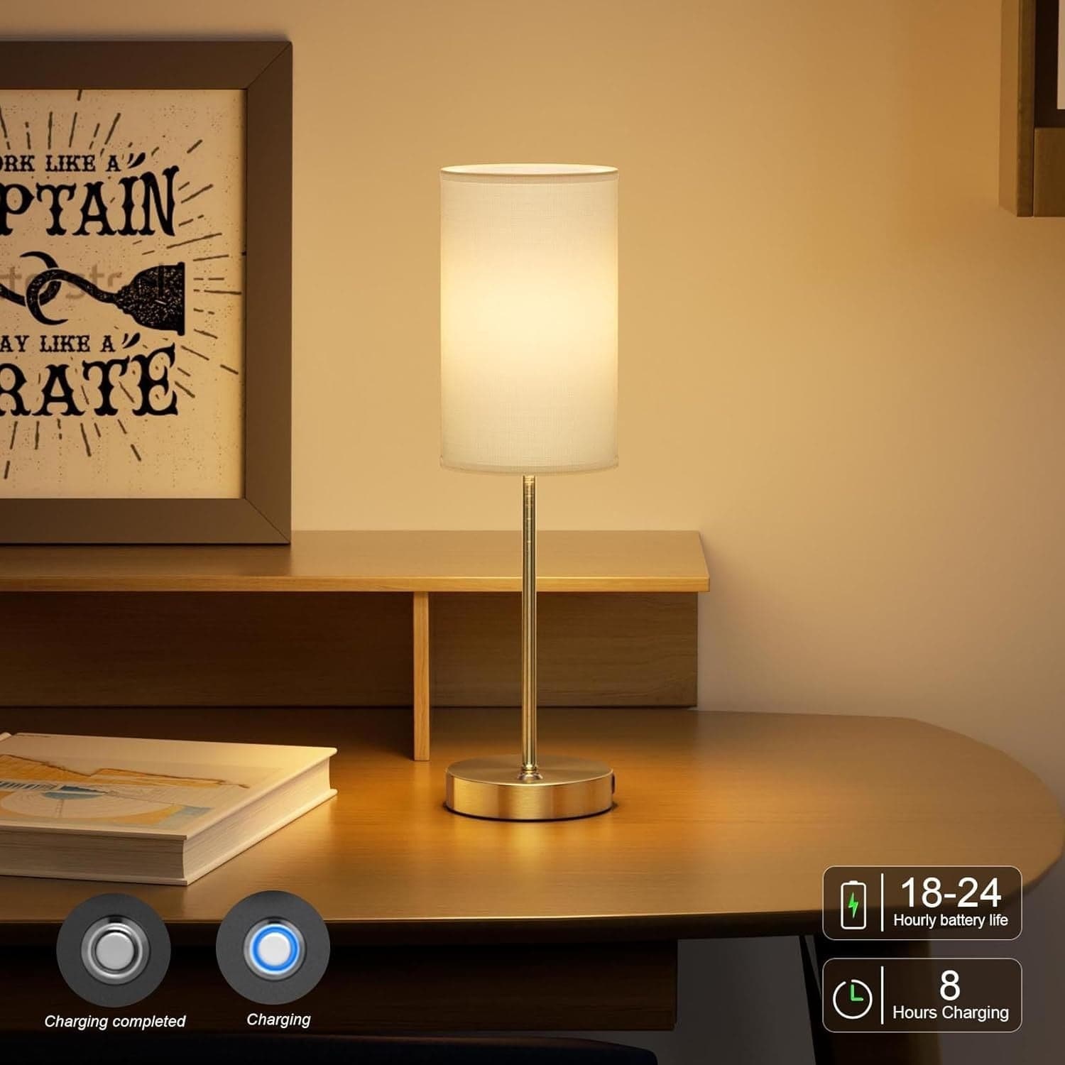 Lampada da tavolo a LED senza fili Oro Set di 2 con batteria da 6000mAh - 7