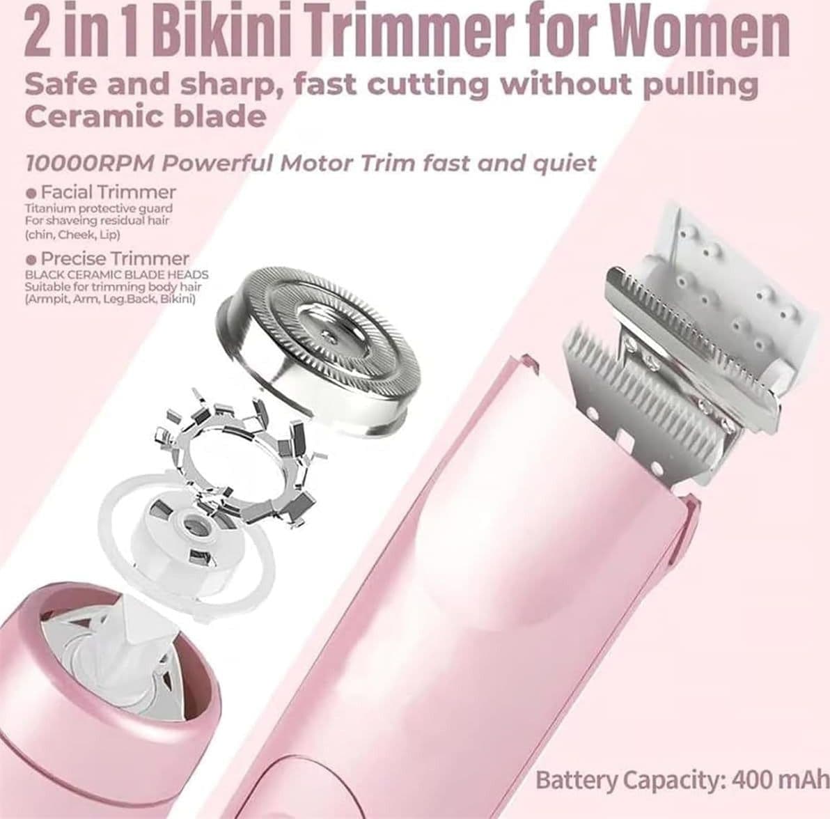 Rasoio elettrico a doppia testa 2in1 rasoio elettrico per bikini IPX7 impermeabi - 5
