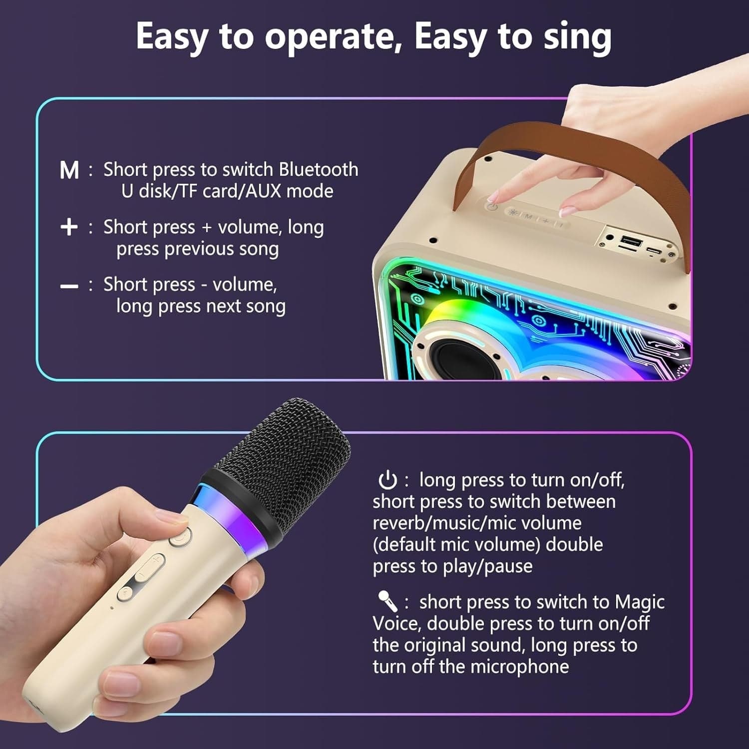 Karaoke Portatile Con 2 Microfoni per Bambini e Adulti JYX D30-T Cassa Bluetooth - 2