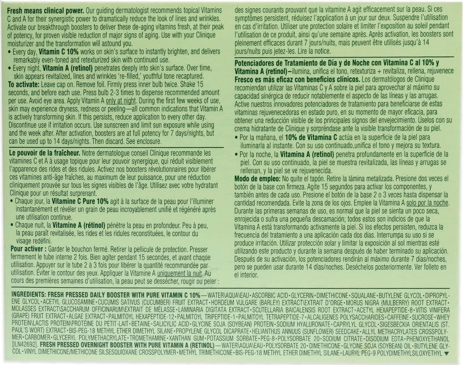Clinique FRESH PRESSED LOTE 4 pz - clinical daily+ overnight booster 8,5ml + 6ml - 5