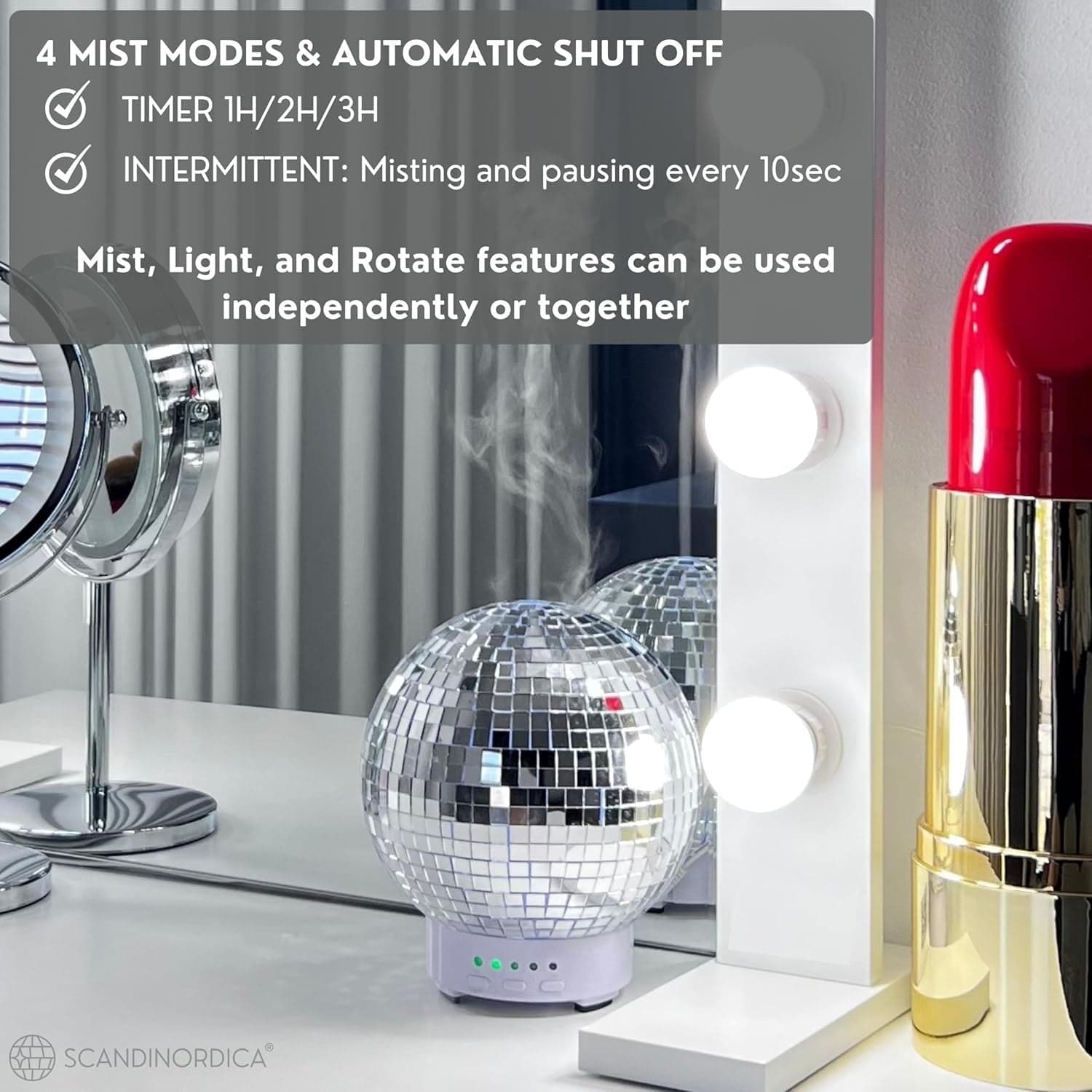 Diffusore Oli Essenziali Disco Ball Rotante Ultrasuoni LED 7 Colori Timer 90 ML - 3