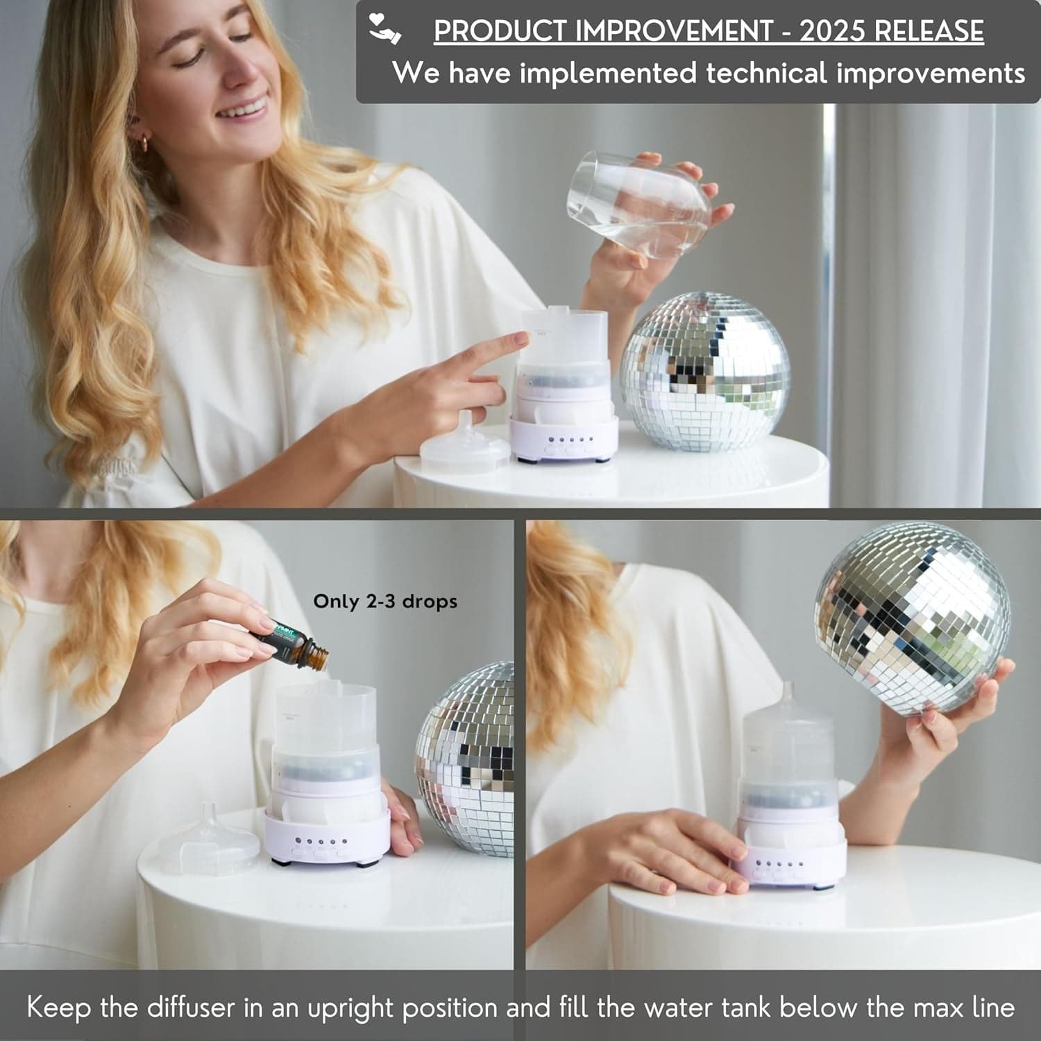 Diffusore Oli Essenziali Disco Ball Rotante Ultrasuoni LED 7 Colori Timer 90 ML - 5