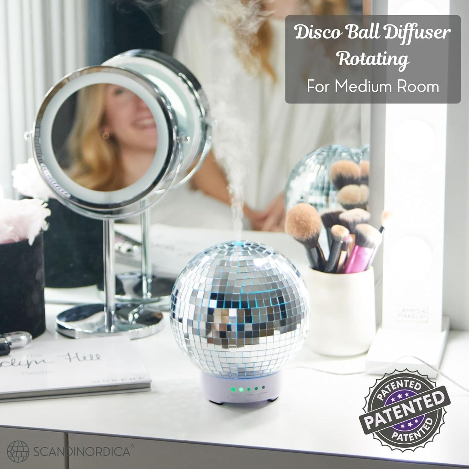 Diffusore Oli Essenziali Disco Ball Rotante Ultrasuoni LED 7 Colori Timer 90 ML - 6