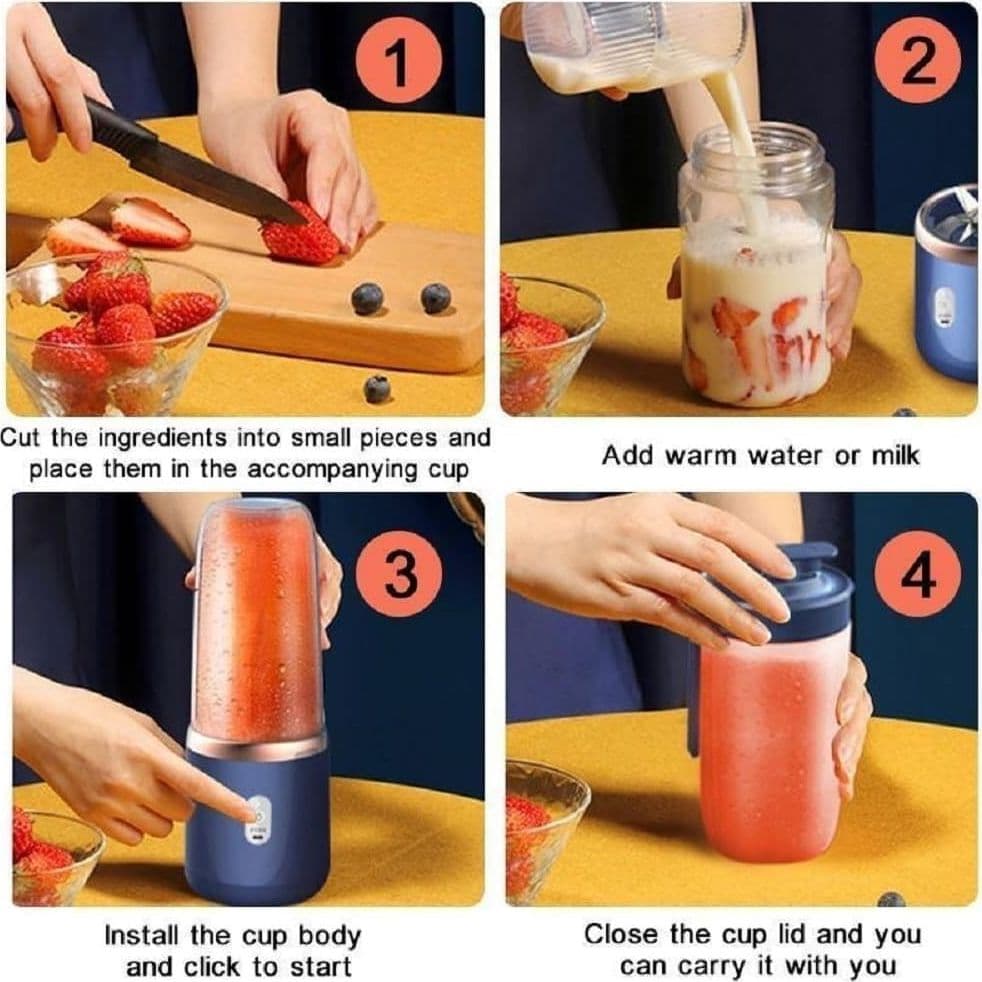 Frullatore Portatile USB 400ml Smoothie 6 Lame Ricaricabile Viaggio - 3