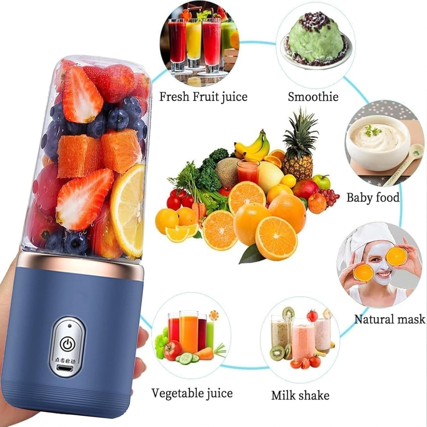 Frullatore Portatile USB 400ml Smoothie 6 Lame Ricaricabile Viaggio - 6