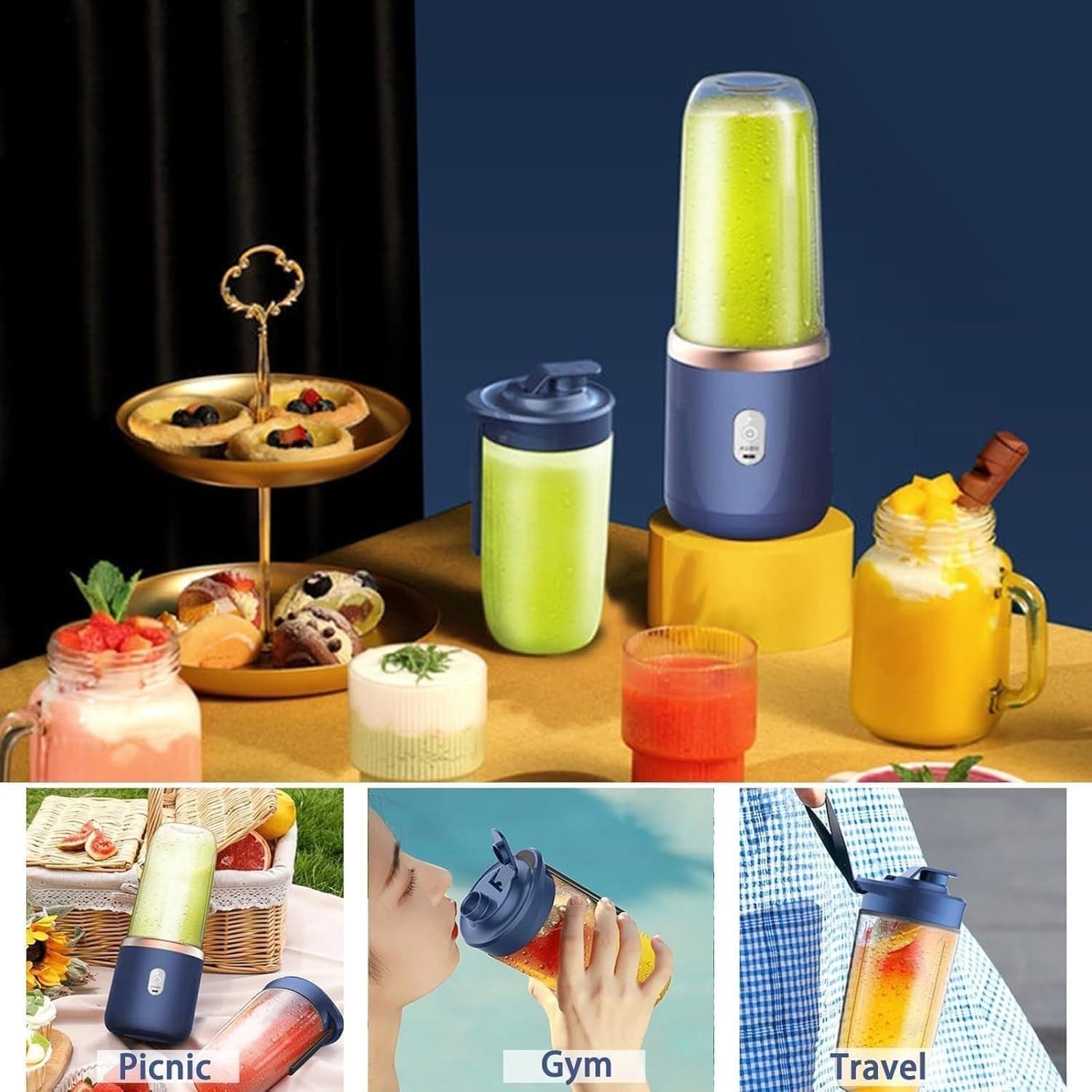 Frullatore Portatile USB 400ml Smoothie 6 Lame Ricaricabile Viaggio - 7