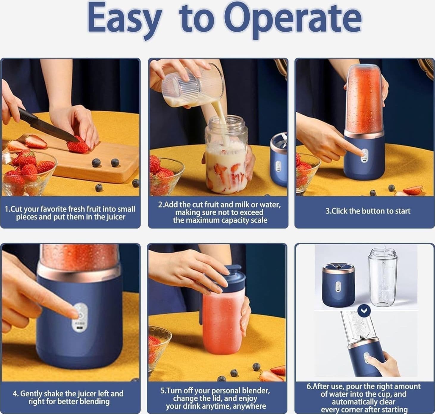 Frullatore Portatile USB 400ml Smoothie 6 Lame Ricaricabile Viaggio - 8
