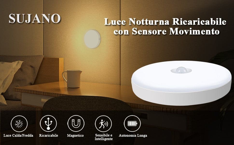 Luce Armadio 12 LED Sensore Movimento Ricaricabile Magnetica Calda Fredda 3Pz - 5