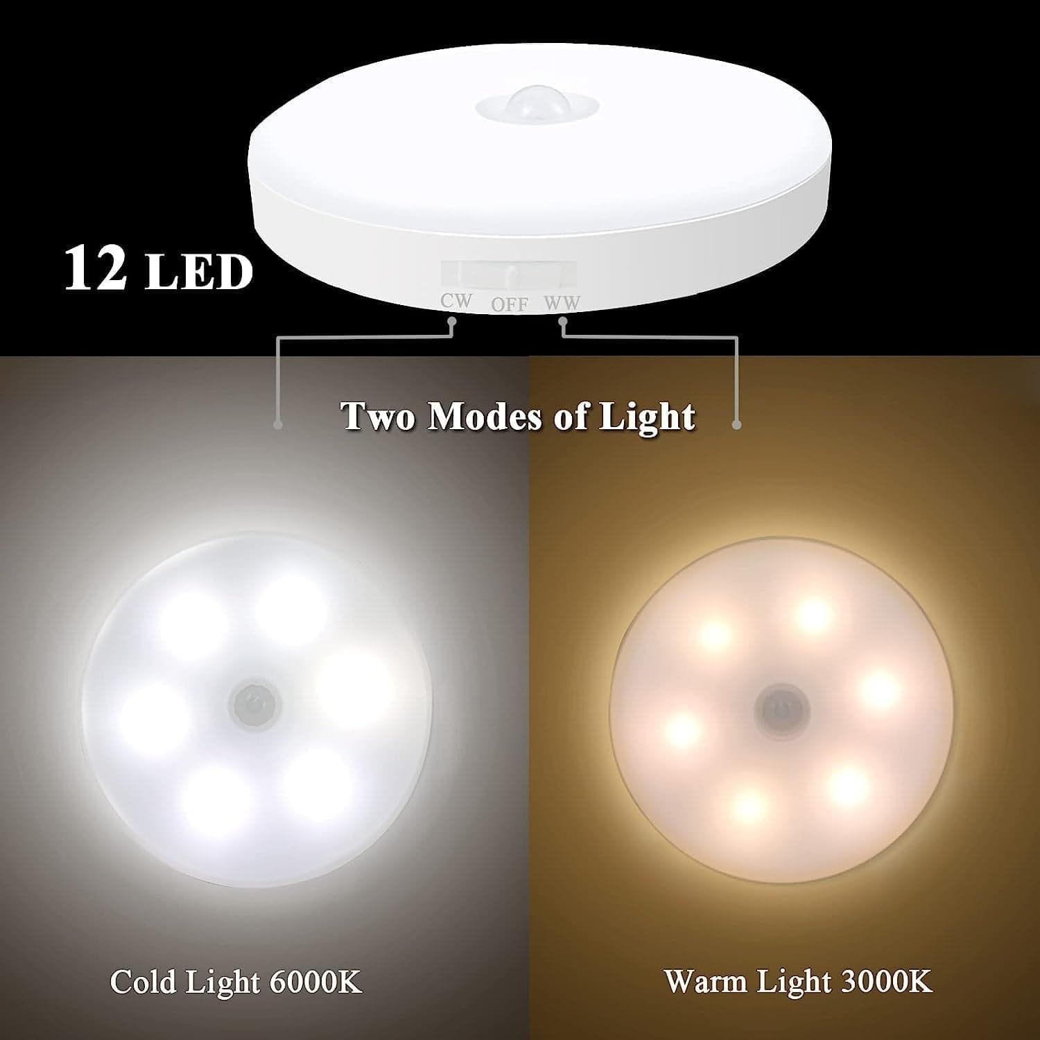 Luce Armadio 12 LED Sensore Movimento Ricaricabile Magnetica Calda Fredda 3Pz - 8