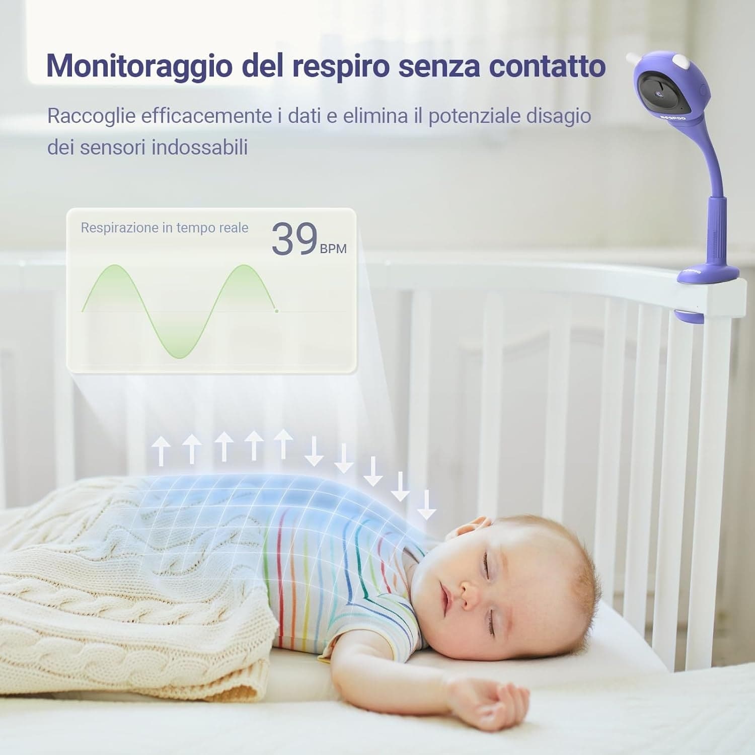 Baby Monitor 2K WiFi AI Telecamera Culla Pianto Visione Notturna Audio 2 Vie - 3