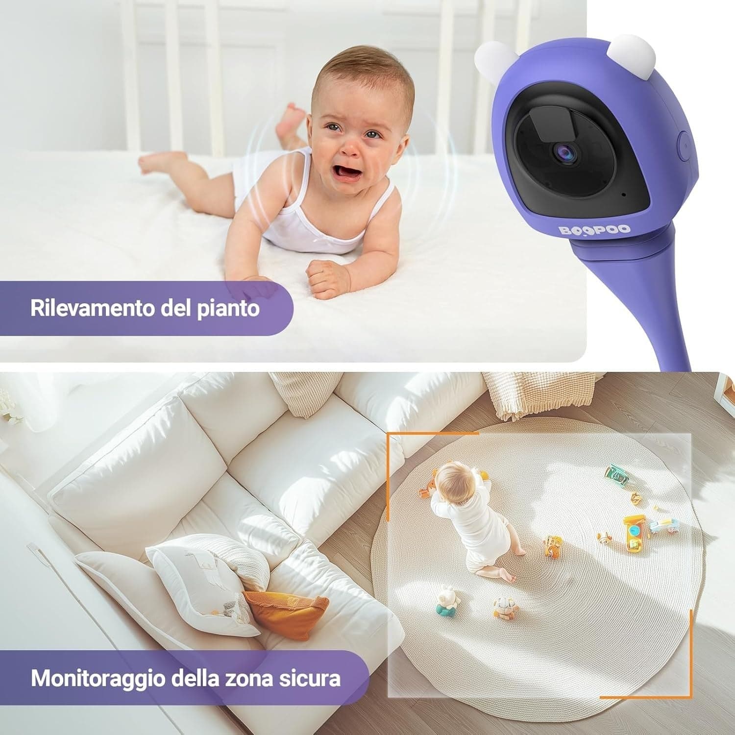 Baby Monitor 2K WiFi AI Telecamera Culla Pianto Visione Notturna Audio 2 Vie - 7
