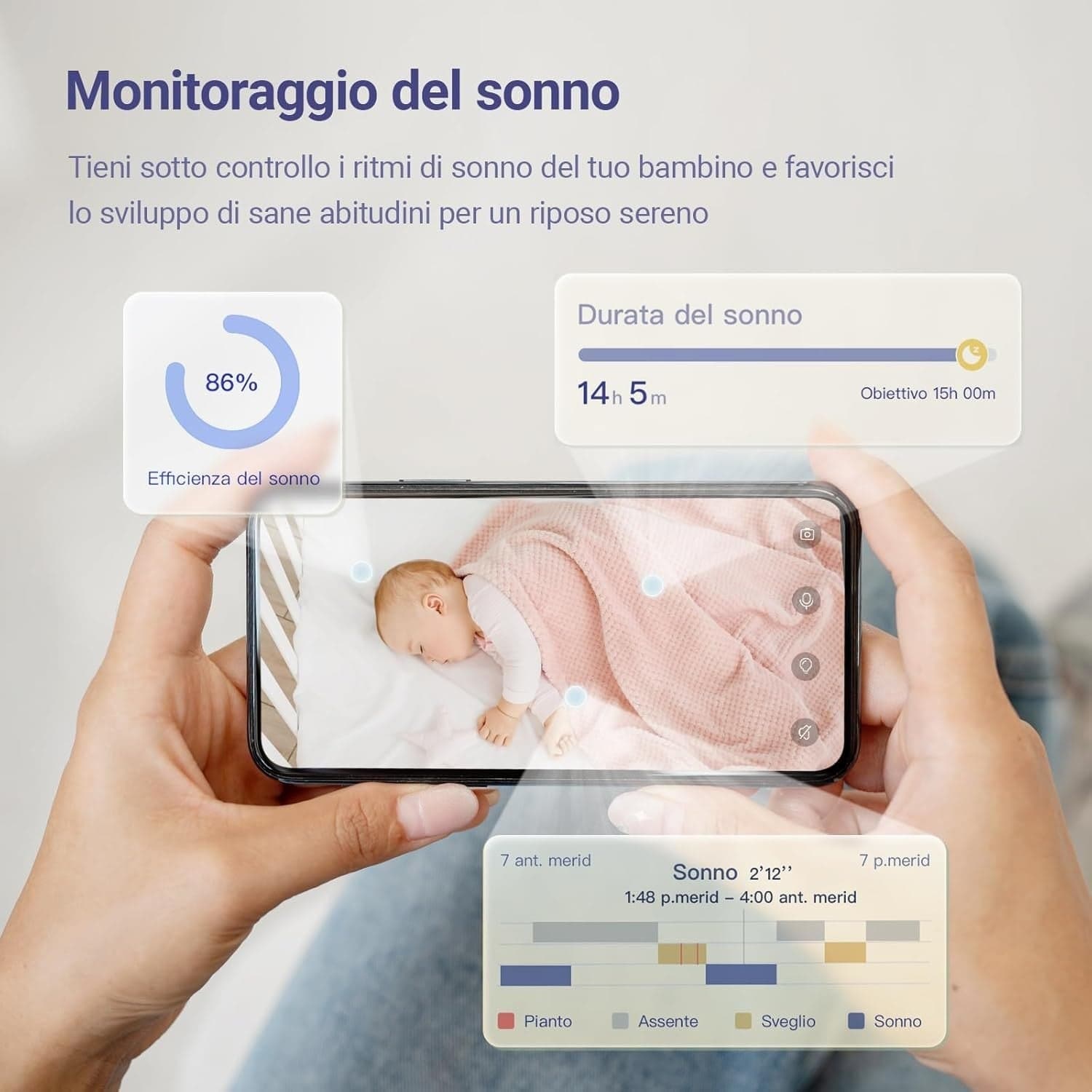 Baby Monitor 2K WiFi AI Telecamera Culla Pianto Visione Notturna Audio 2 Vie - 5
